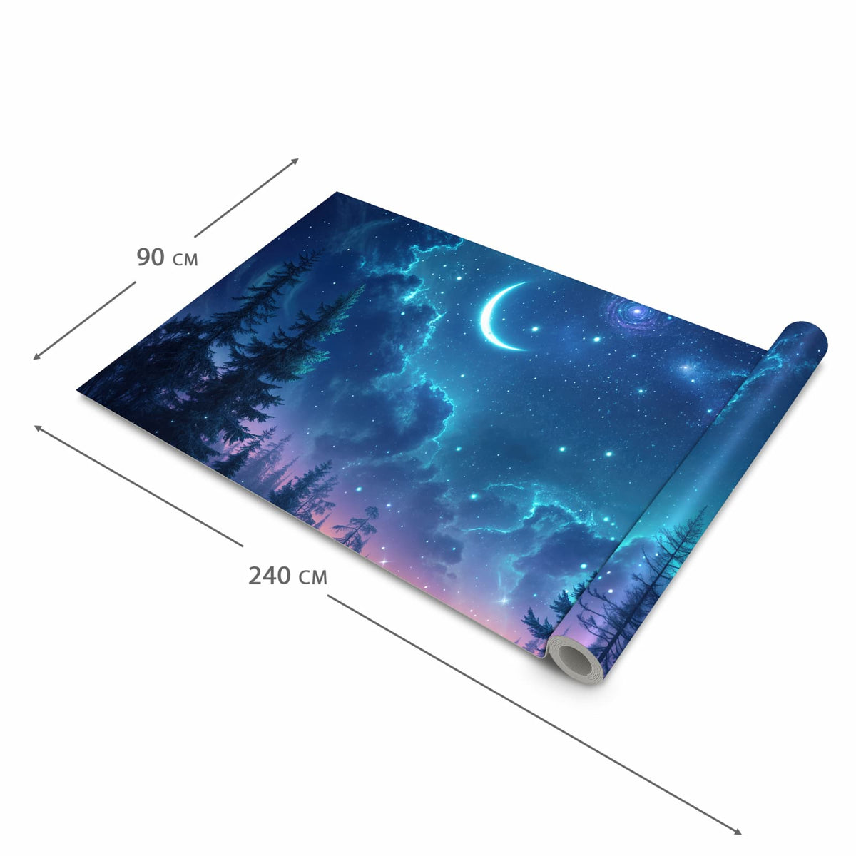 Strapazierfähiger waschbarer Küchenläufer mit Motiv Nachthimmel Wald in der Grösse 60x150 cm