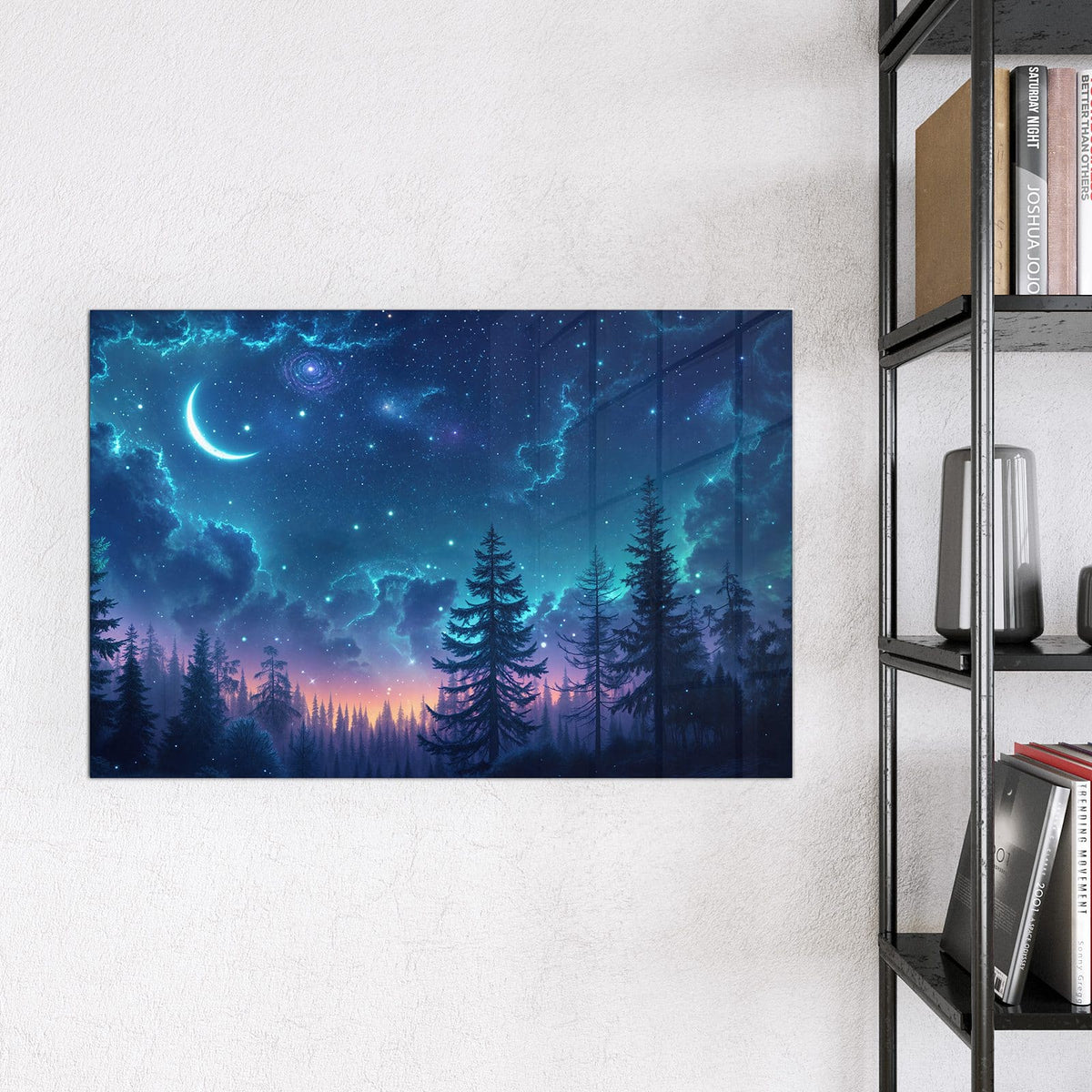 9 Größen – von 30 × 30 bis 120 × 90 cm – Magnettafel - Mondsichel über Tannen