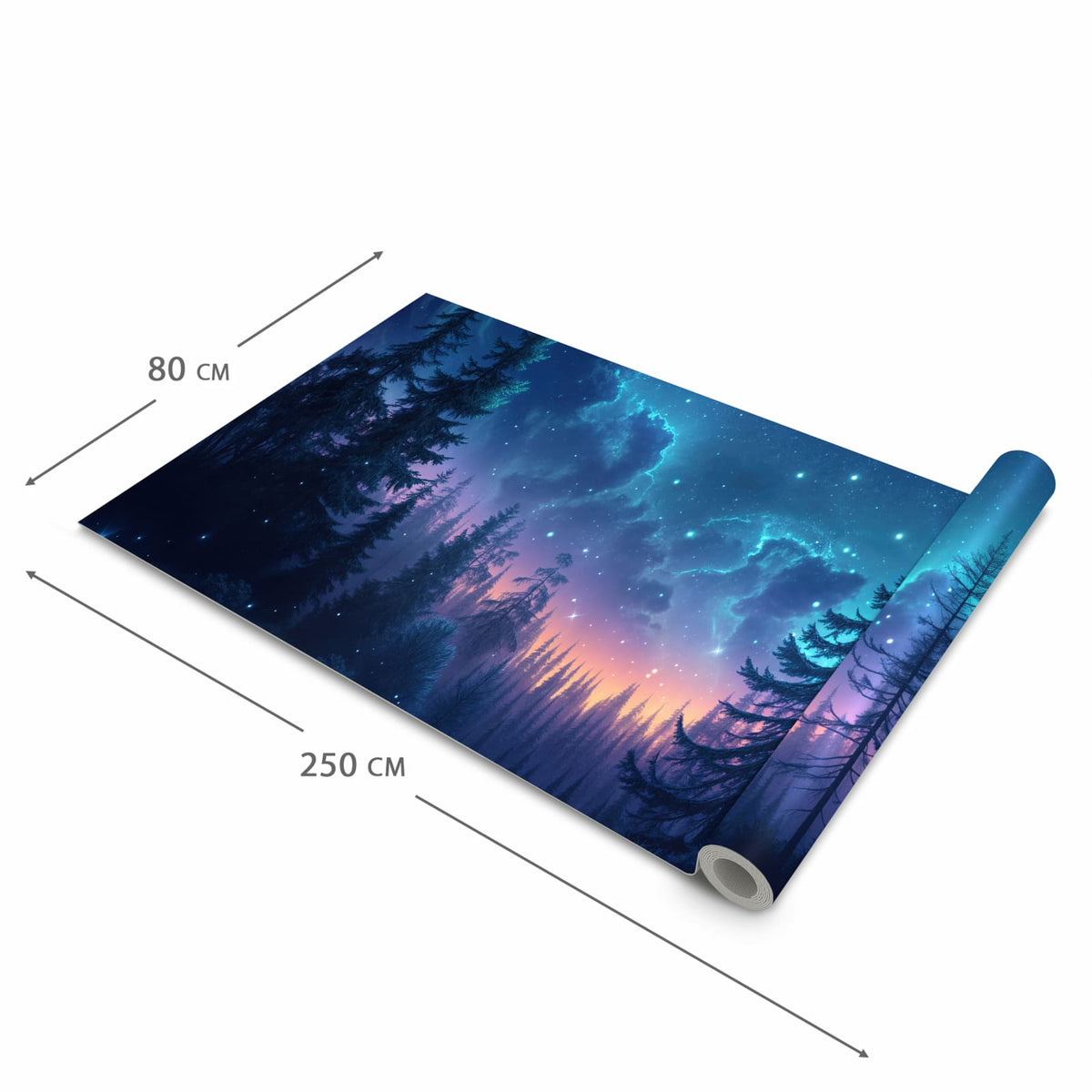 Rutschhemmender Küchenläufer mit Motiv Nachthimmel Wald in der Größe 60x150 cm