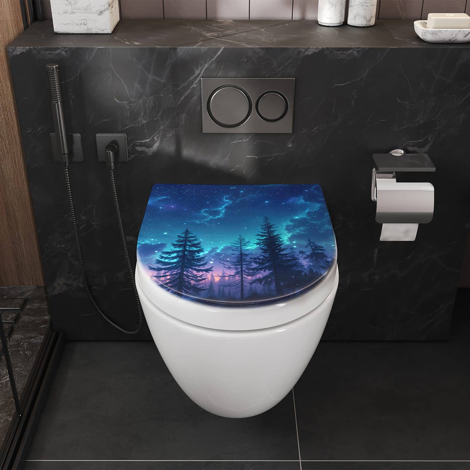 WC-Sitz mit Absenkautomatik Nachthimmel Wald