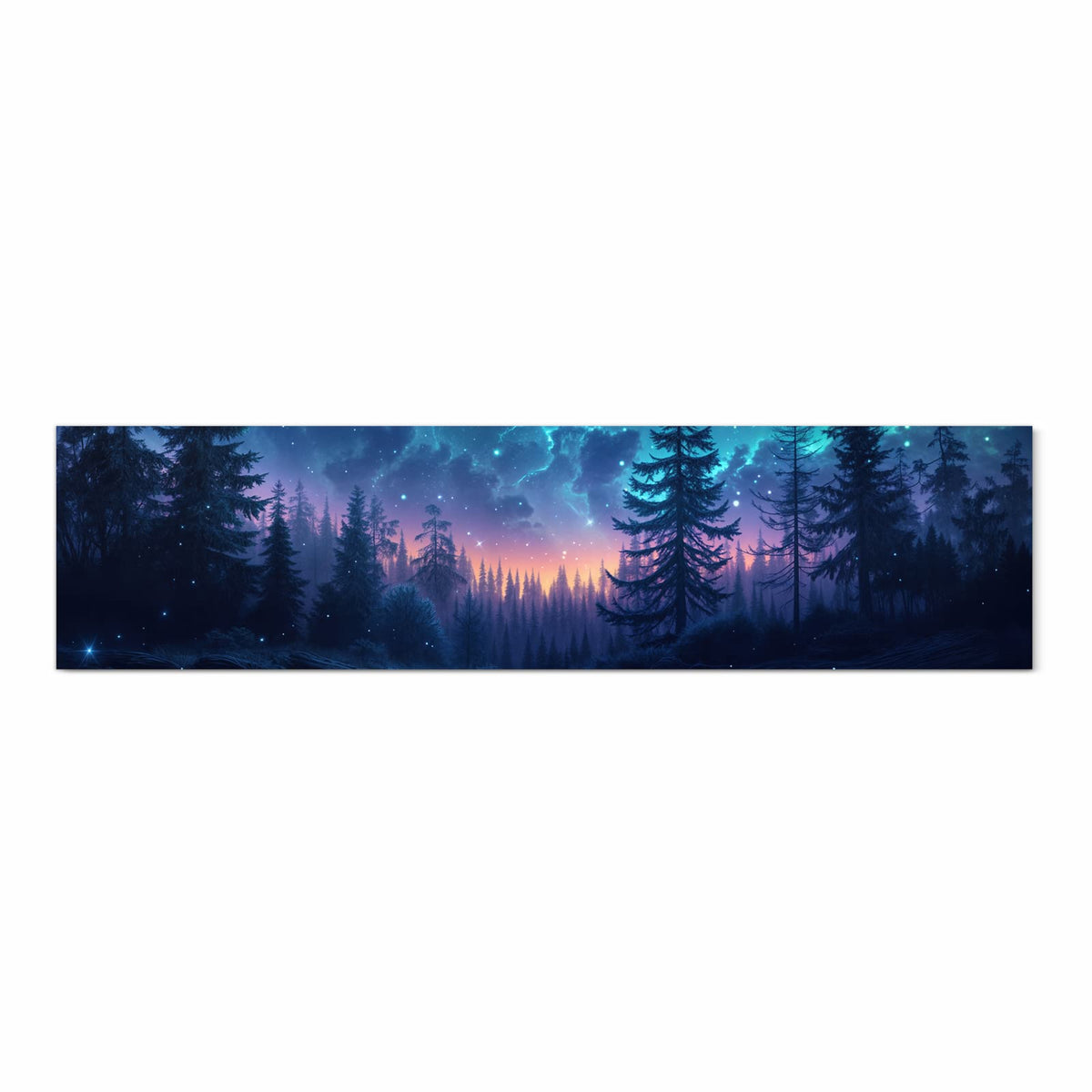 Farbbeständiger Küchenteppich mit Motiv Nachthimmel Wald in Frontansicht