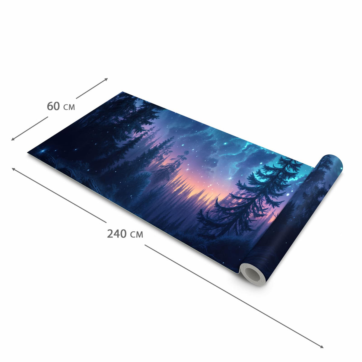 Geruchsneutraler Küchenläufer mit Motiv Nachthimmel Wald in der Grösse 60x120 cm