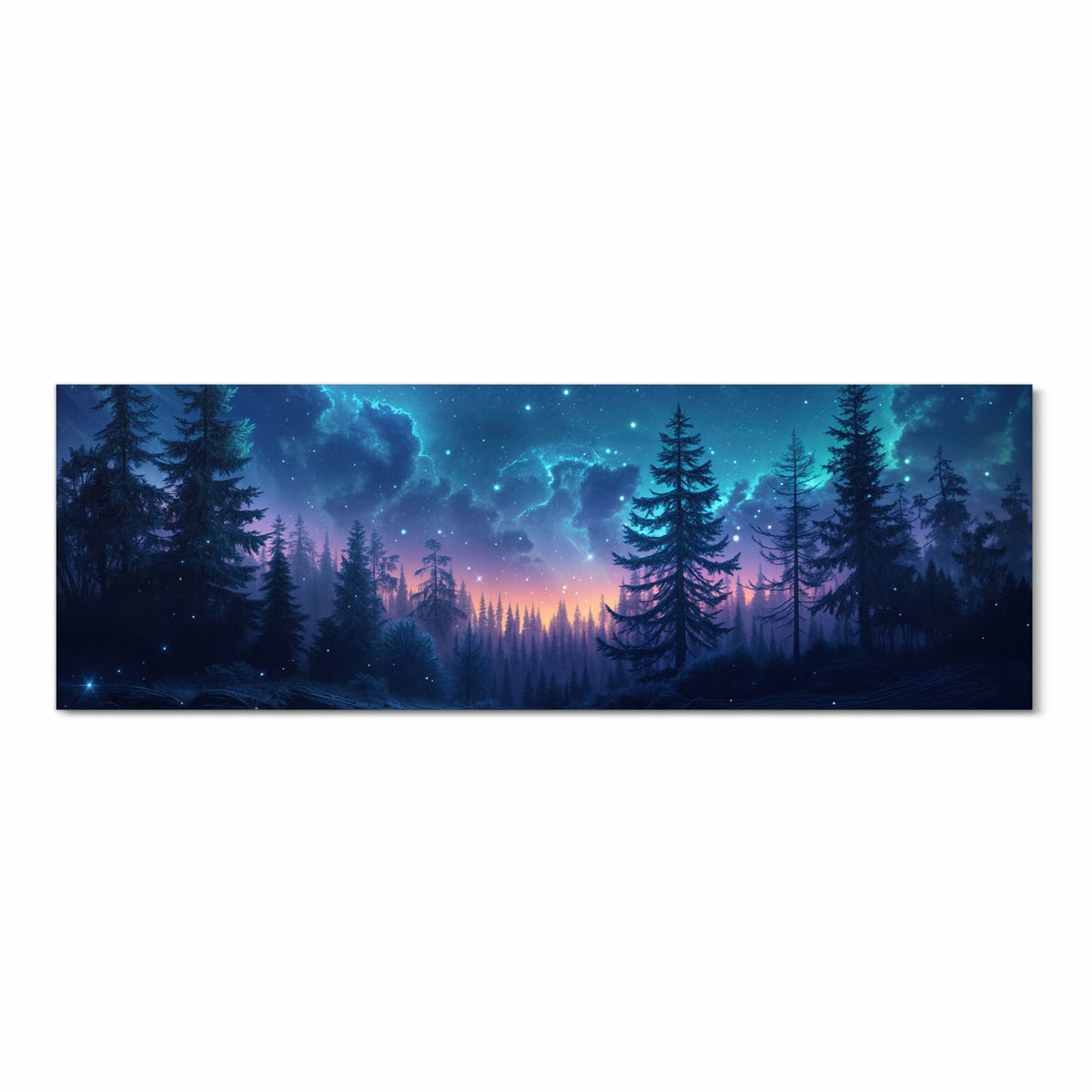 Bodenschonender Küchenteppich mit Motiv Nachthimmel Wald in Frontansicht