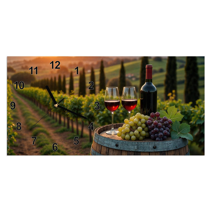 Wanduhr Weinlandschaft aus Glas – Querformat 60 × 30 cm mit Ziffernblatt Modern