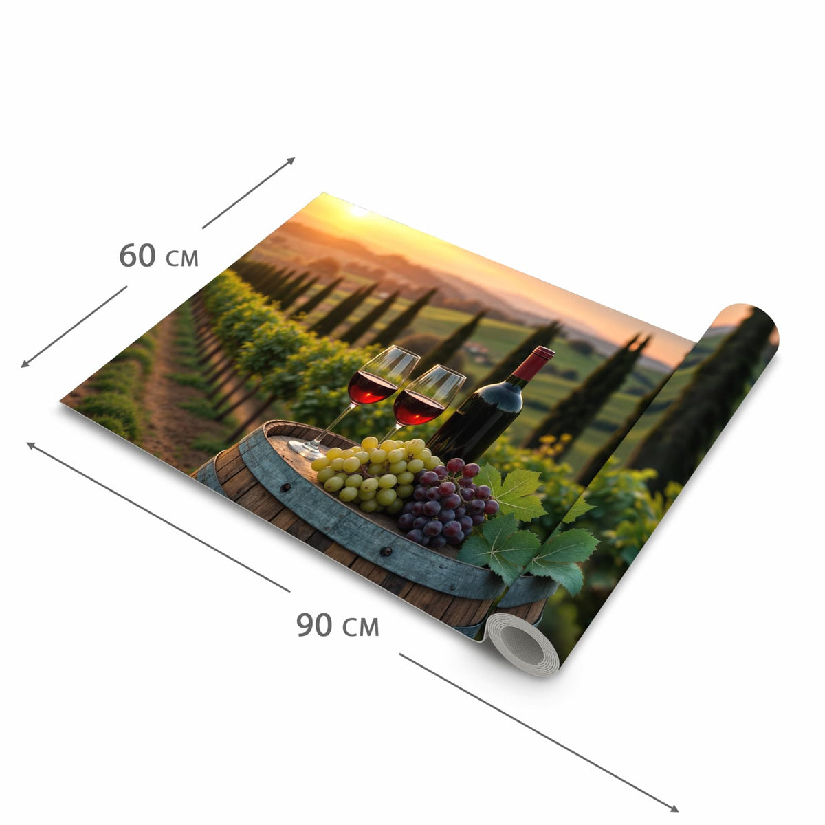 Formstabiler abwaschbarer Küchenteppich mit Motiv Weinlandschaft in der Grösse 60x120 cm