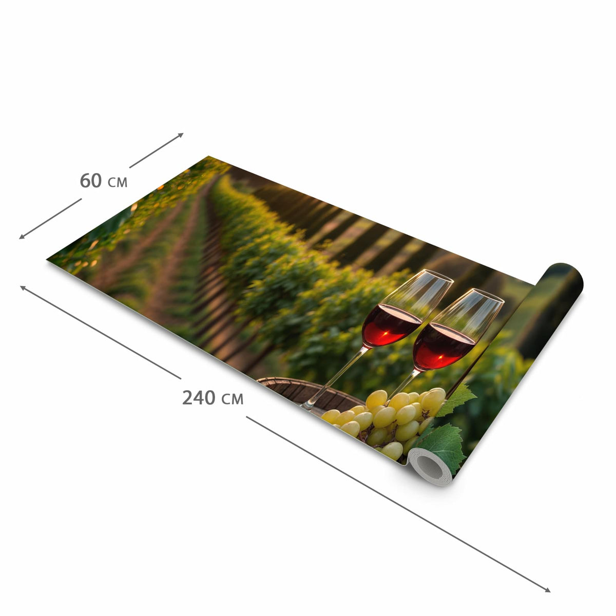 Waschbarer Küchenläufer mit Motiv Weinlandschaft in der Grösse 60x120 cm für Ordnung