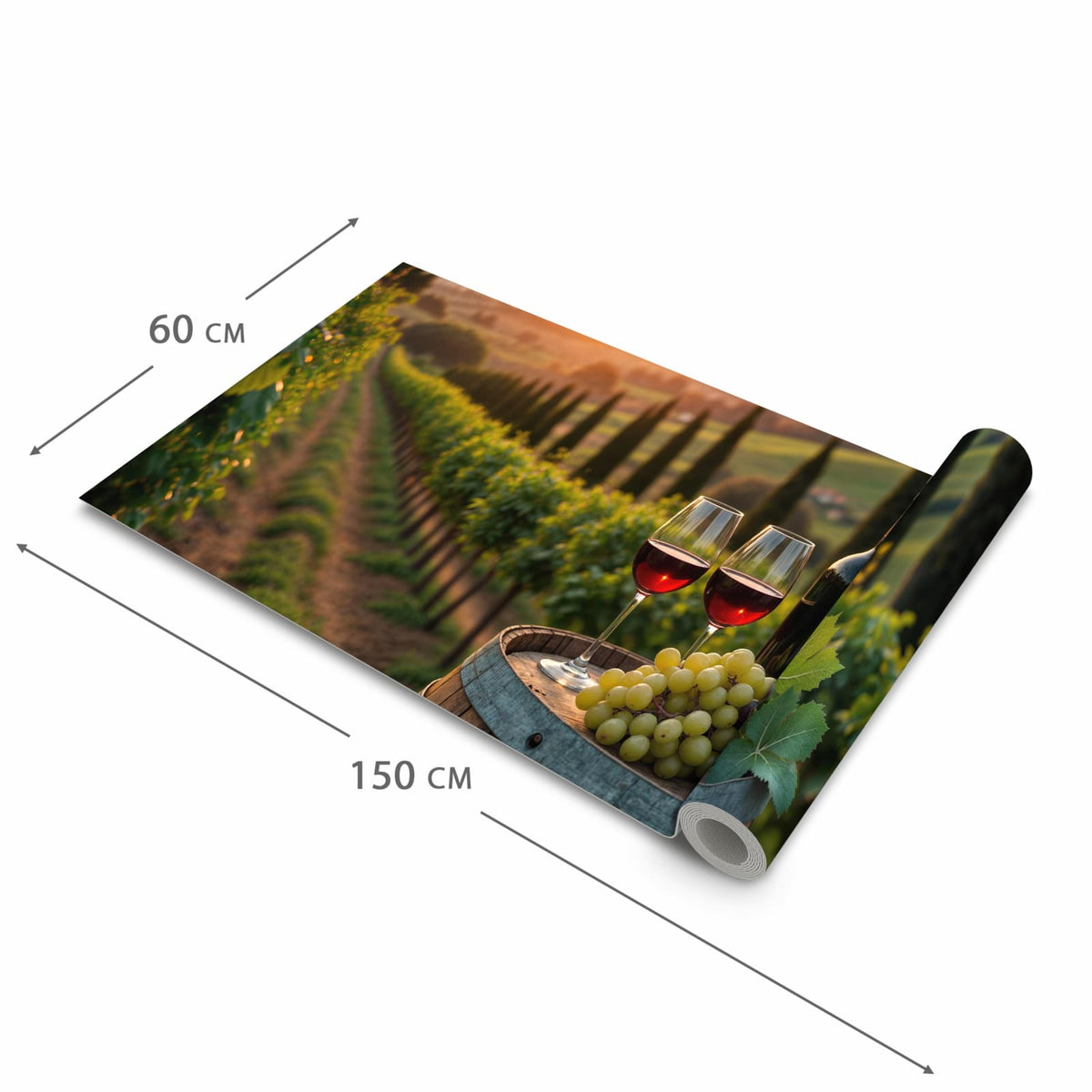 Feuchtigkeitsresistenter moderner Küchenläufer mit Motiv Weinlandschaft in der Grösse 60x120 cm