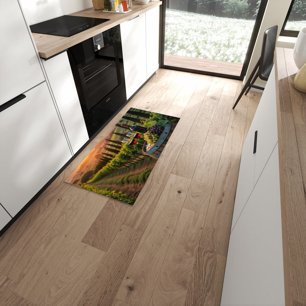 Feuchtigkeitsresistenter Küchenläufer mit Motiv Weinlandschaft in moderner Küche #grösse_60 x 120 cm