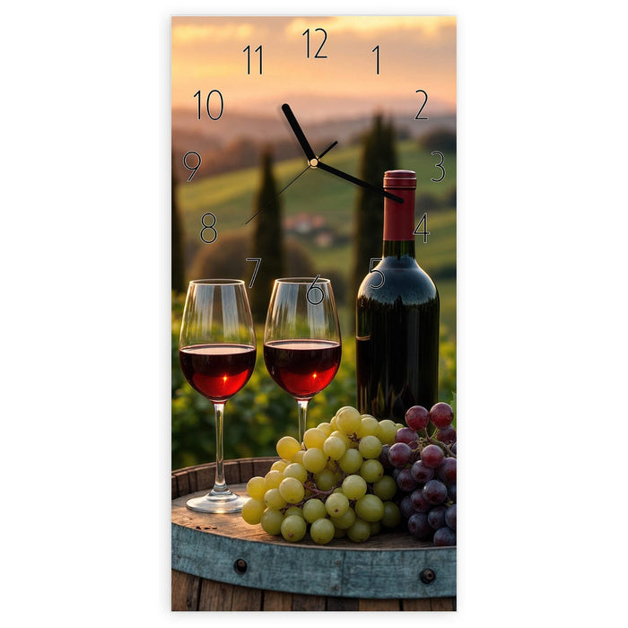Wanduhr Weinlandschaft aus Glas – Hochformat 30 × 60 cm mit Ziffernblatt Elegant