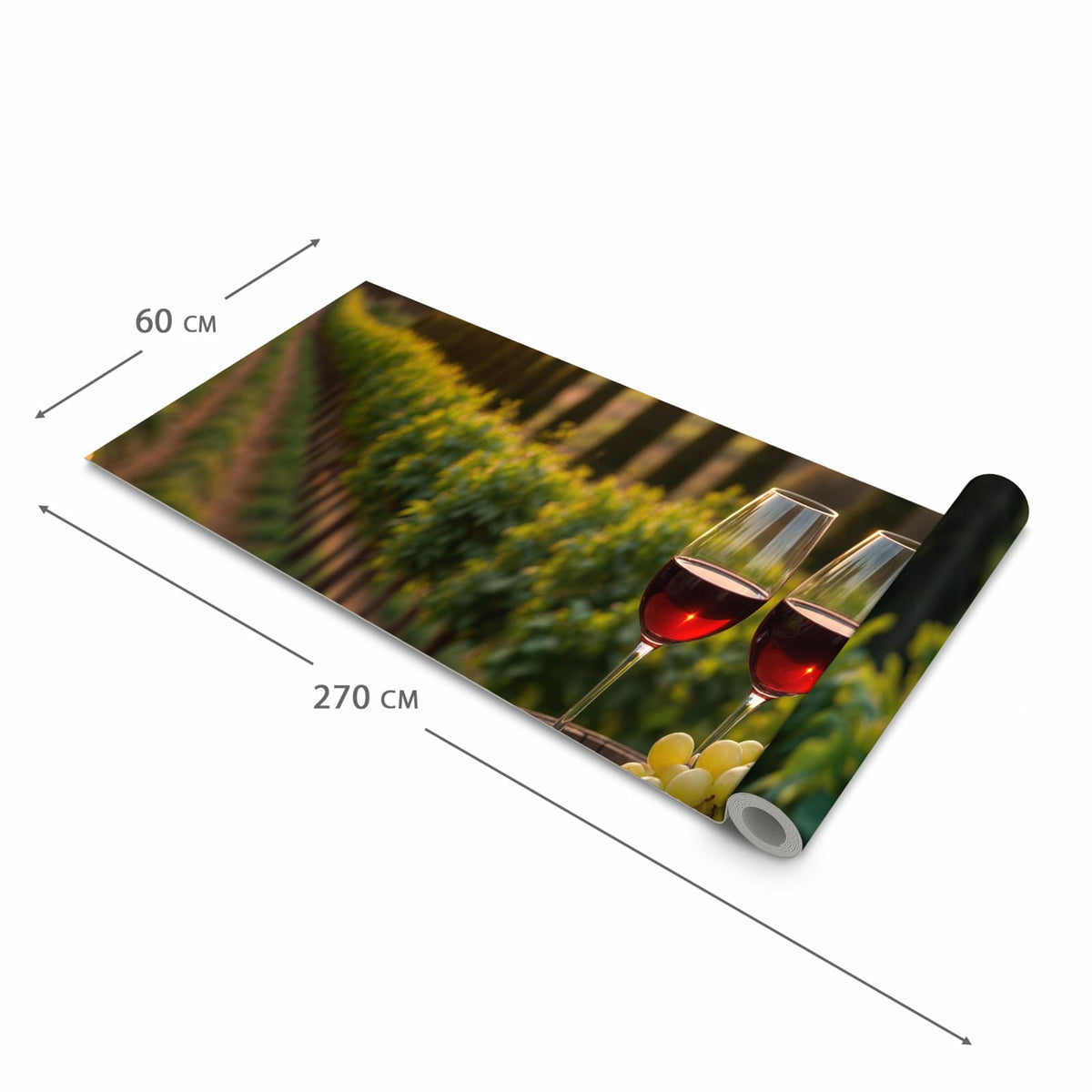 Bodenschonender moderner Küchenläufer mit Motiv Weinlandschaft in der Grösse 60x120 cm