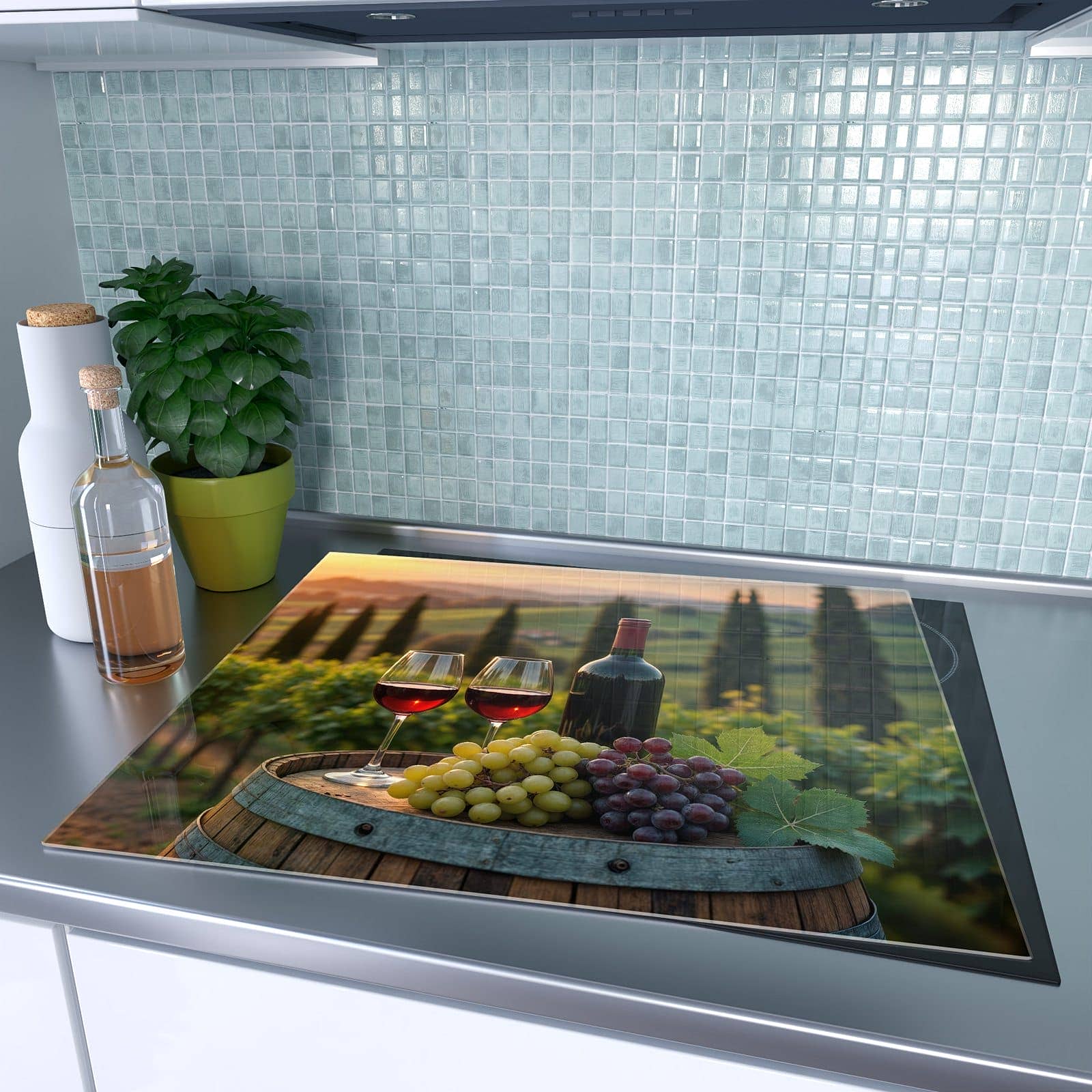 1-teilige Ceranfeld Abdeckplatten mit Weinlandschaft-Motiv auf dem Ceranfeld