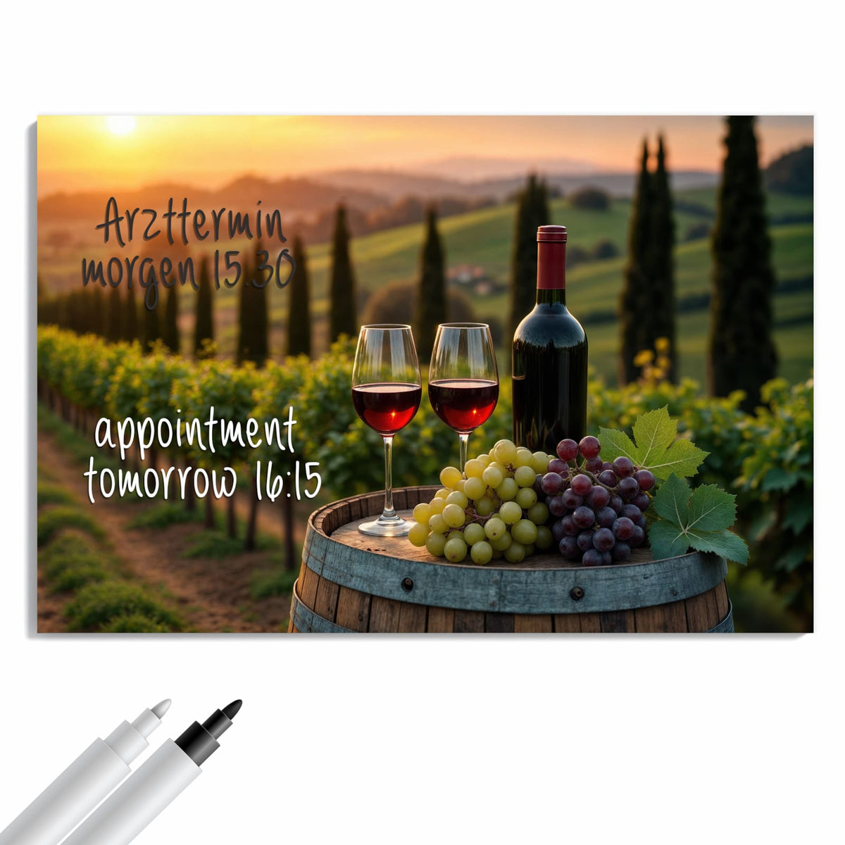 Beschreiben, abwischen, anheften – Metall Magnettafel - Rotwein im Weinberg