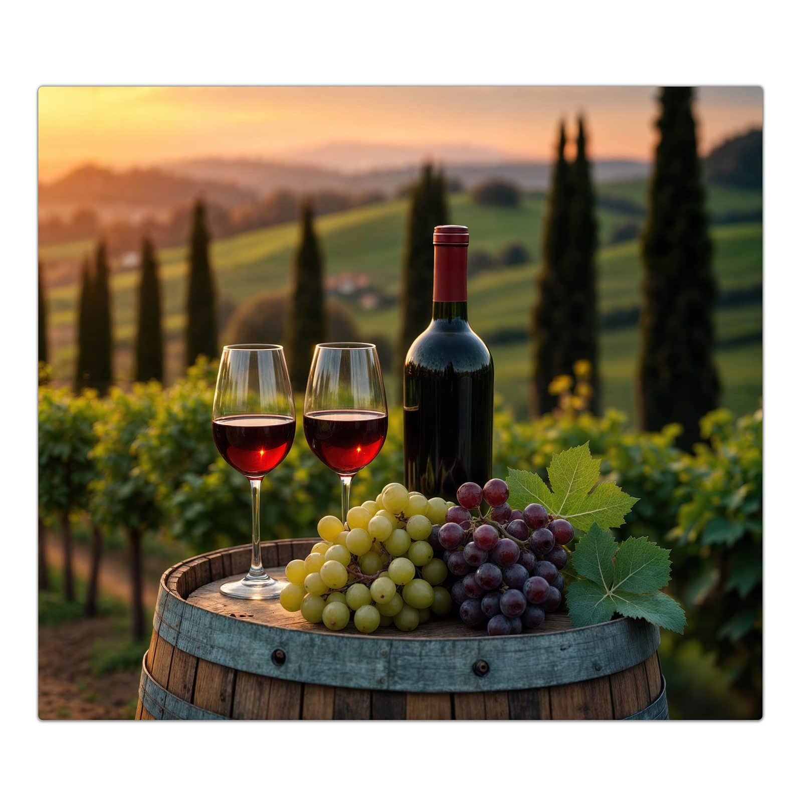 1-teilige Herdabdeckplatte aus Glas mit Weinlandschaft-Motiv in der Frontansicht