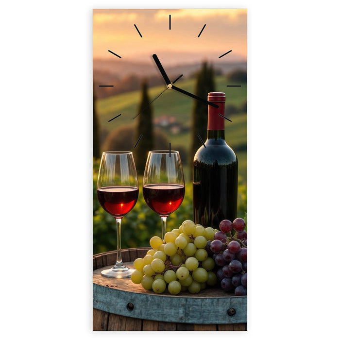 Wanduhr Weinlandschaft aus Glas – Hochformat 30 × 60 cm mit Ziffernblatt Linie