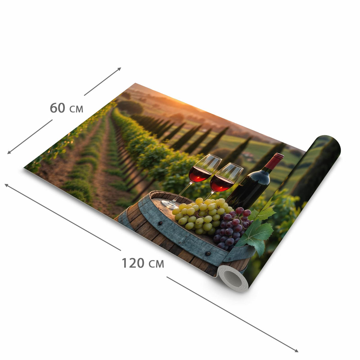 Rutschfester Küchenläufer mit Motiv Weinlandschaft in der Grösse 60x120 cm