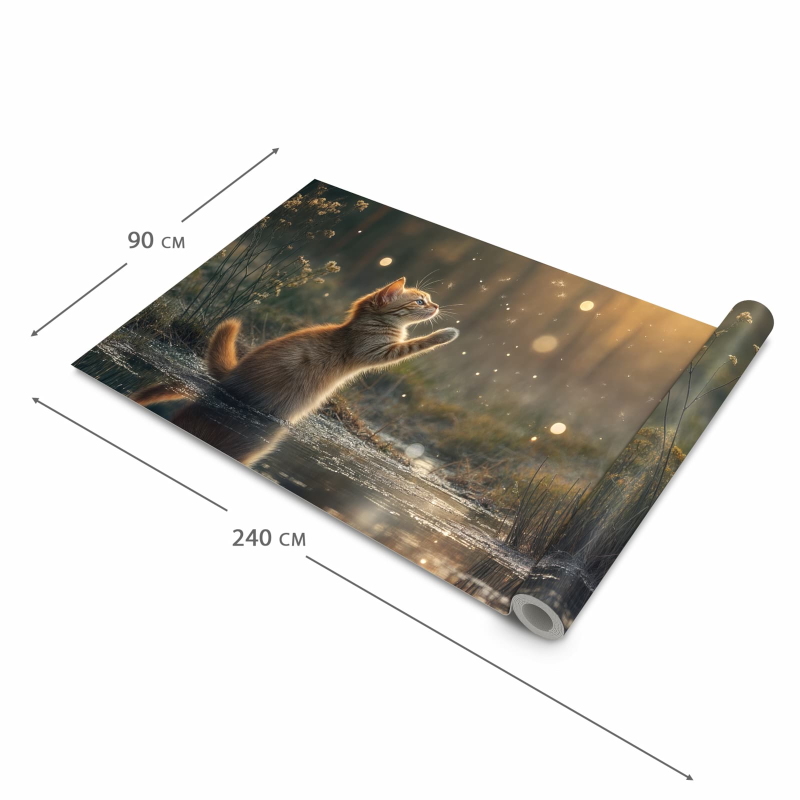 Langlebiger waschbarer Küchenläufer mit Motiv Katze mit Marienkäfer in der Grösse 60x120 cm