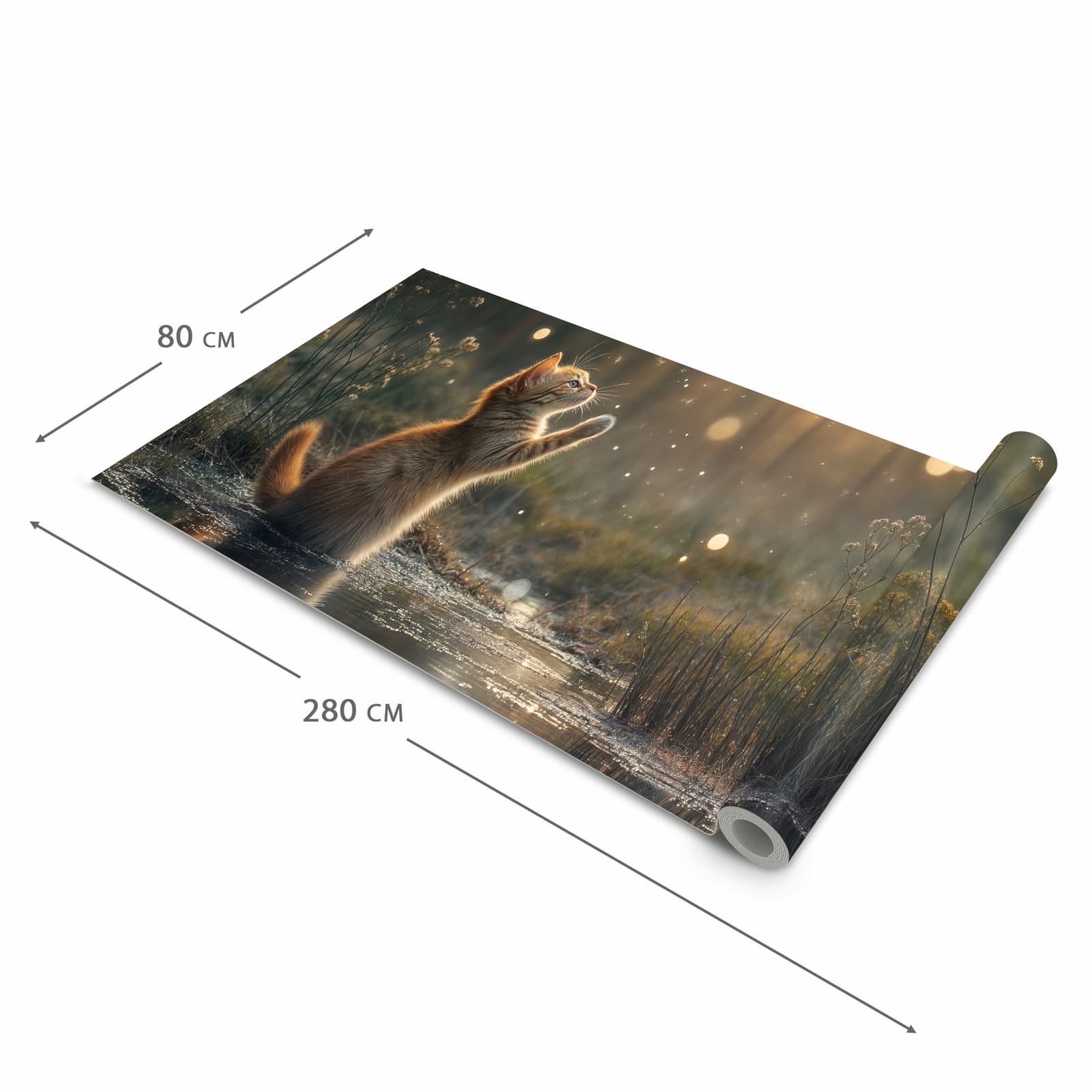 Hygienischer rutschfester Küchenläufer mit Motiv Katze mit Marienkäfer in der Grösse 60x120 cm