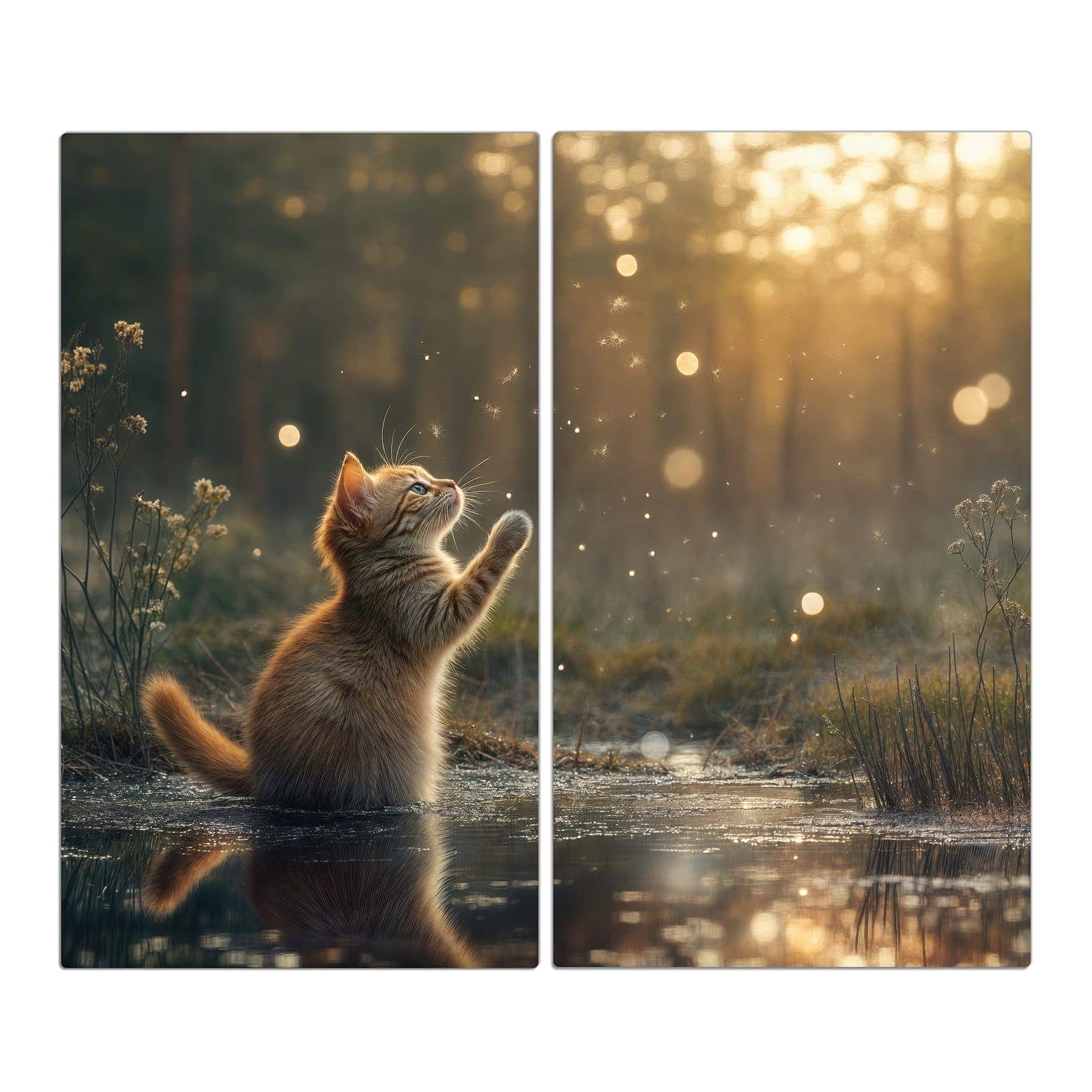 2-teilige Herdplattenabdeckung mit Katze mit Marienkäfer-Motiv in der Frontansicht