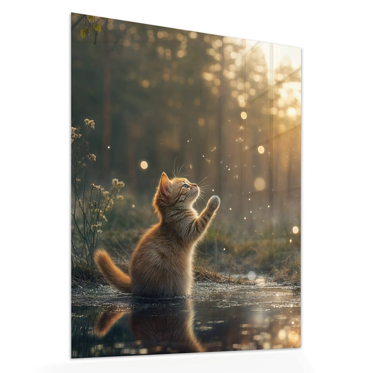 Echtglas, 4 mm – kein Acryl, keine Folie – Wandbild - Kätzchen im Gegenlicht - Hochformat