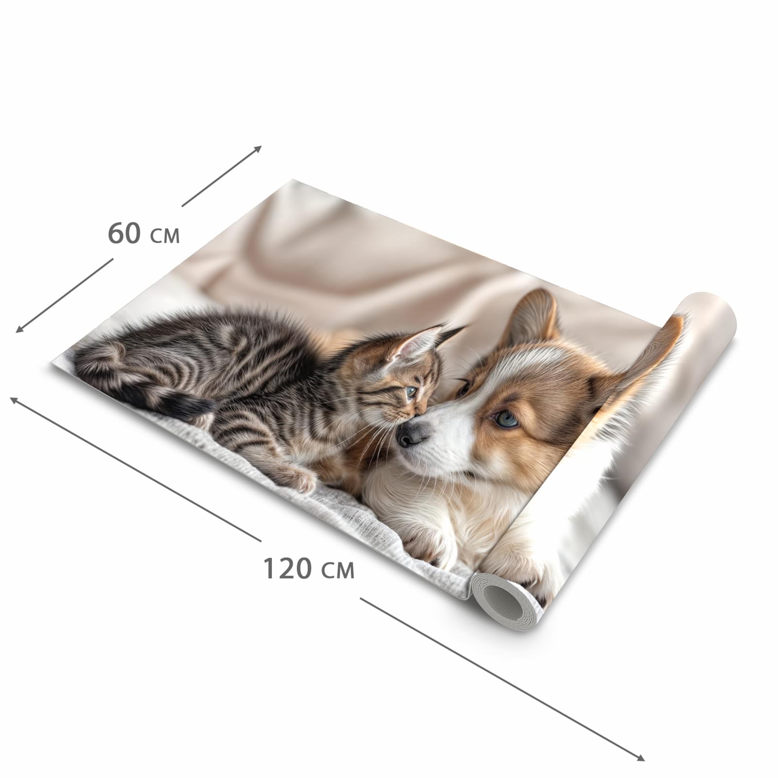 Feuchtigkeitsresistenter Küchenteppich mit Motiv Welpe und Kätzchen in der Grösse 60x90 cm