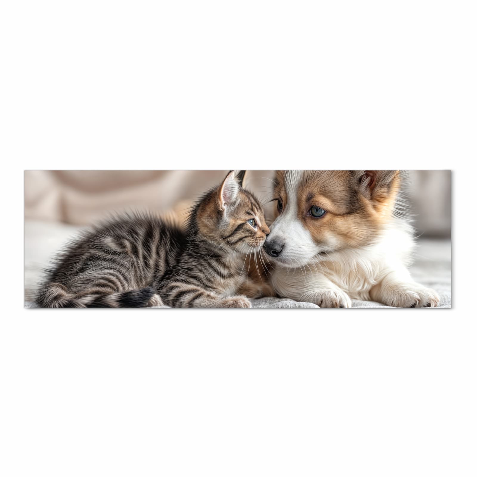 Komfortabler Küchenläufer mit Motiv Welpe und Kätzchen in Frontansicht