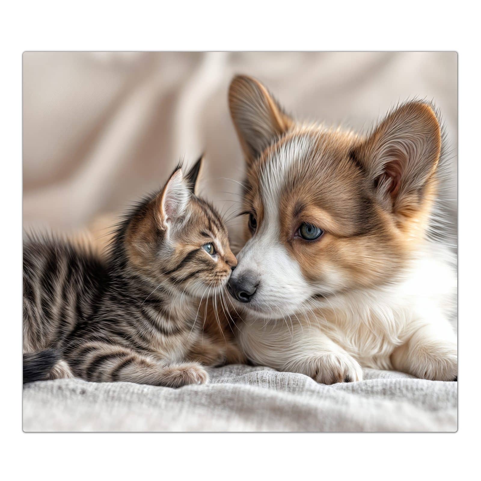 1-teilige Glasplatte für Herd mit Welpe und Kätzchen-Motiv in der Frontansicht #grösse_1-Teilig (60x52cm)