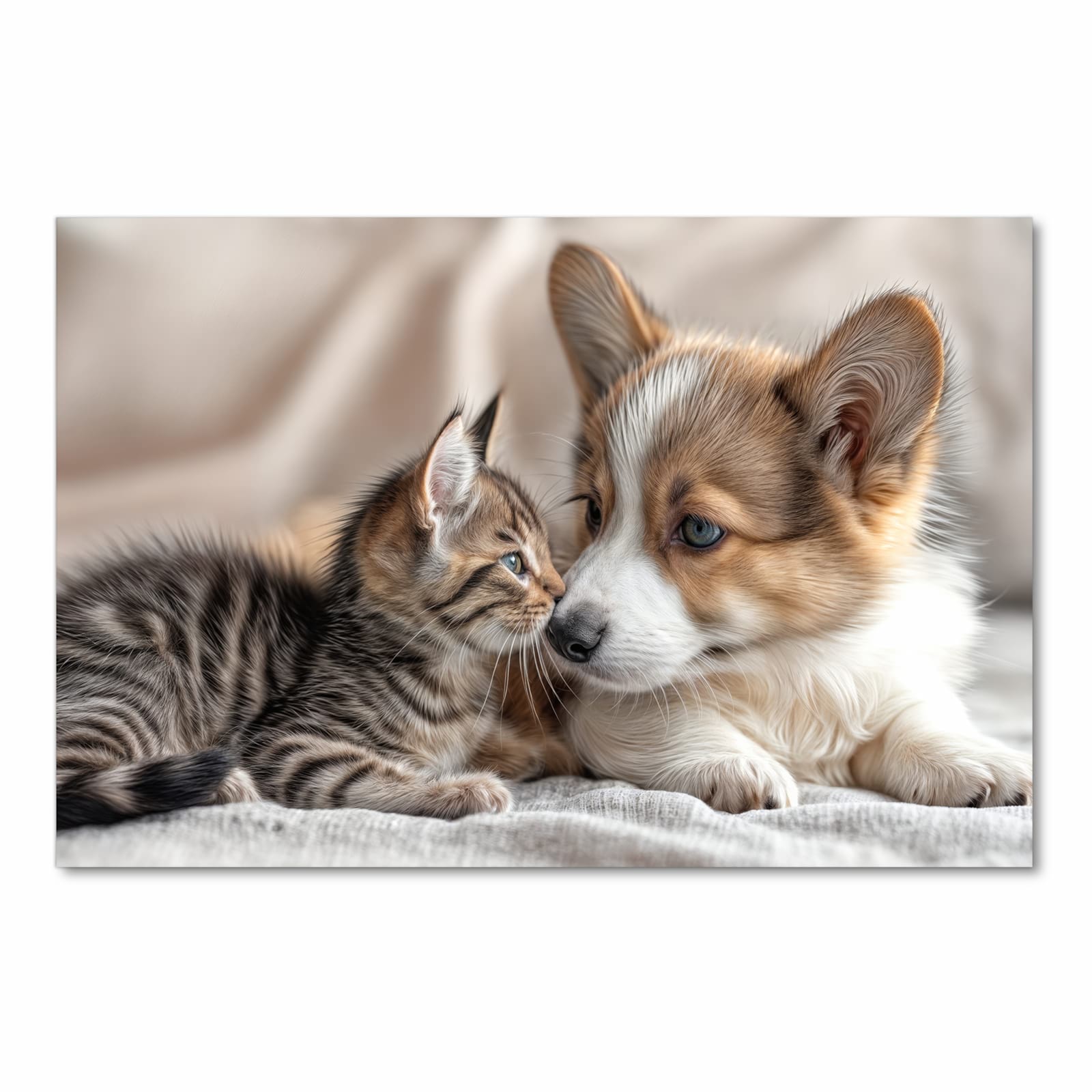 Pflegeleichter Küchenläufer mit Motiv Welpe und Kätzchen in Frontansicht