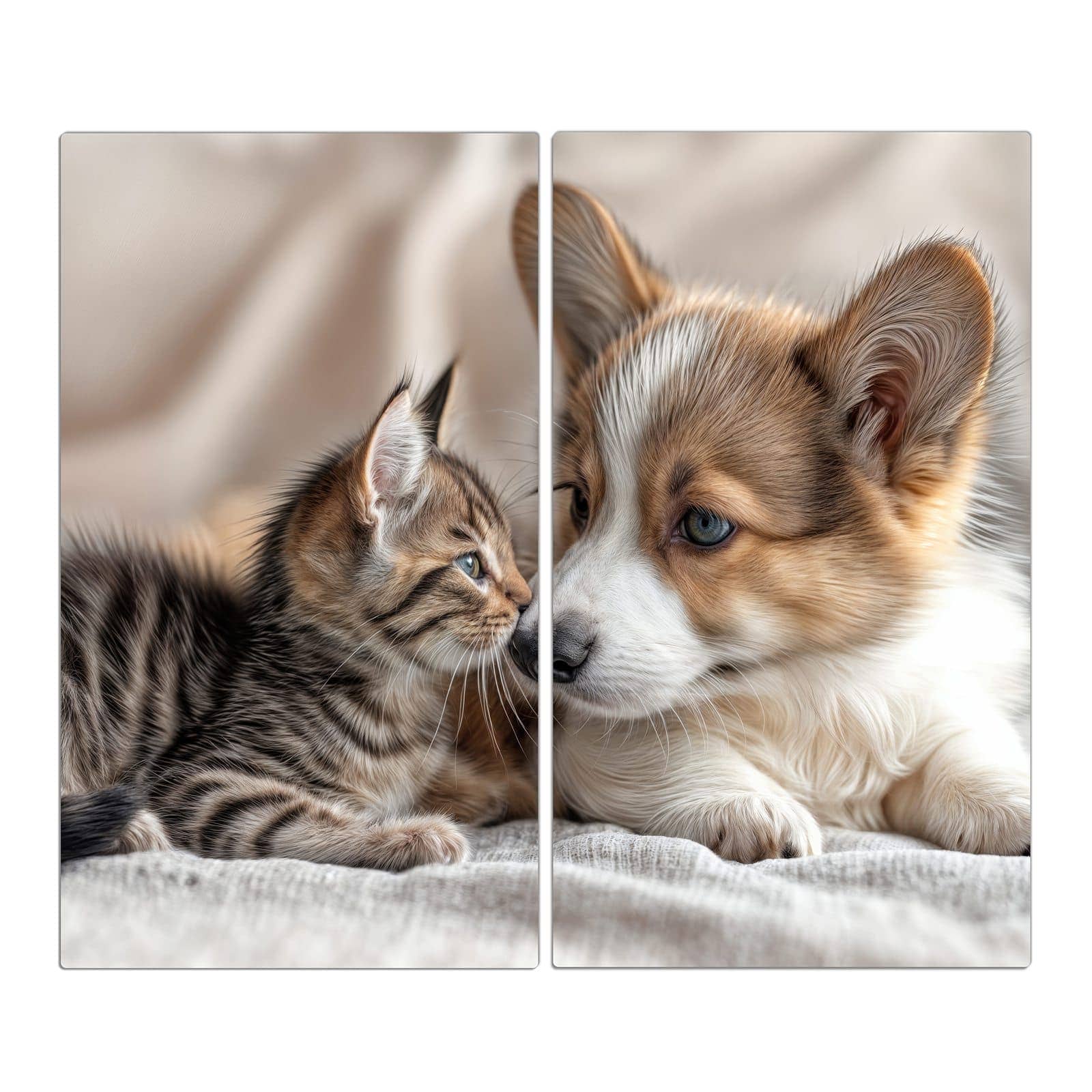 2-teilige Abdeckplatten für Herd mit Welpe und Kätzchen-Motiv in der Frontansicht #grösse_2-Teilig (60x52cm)