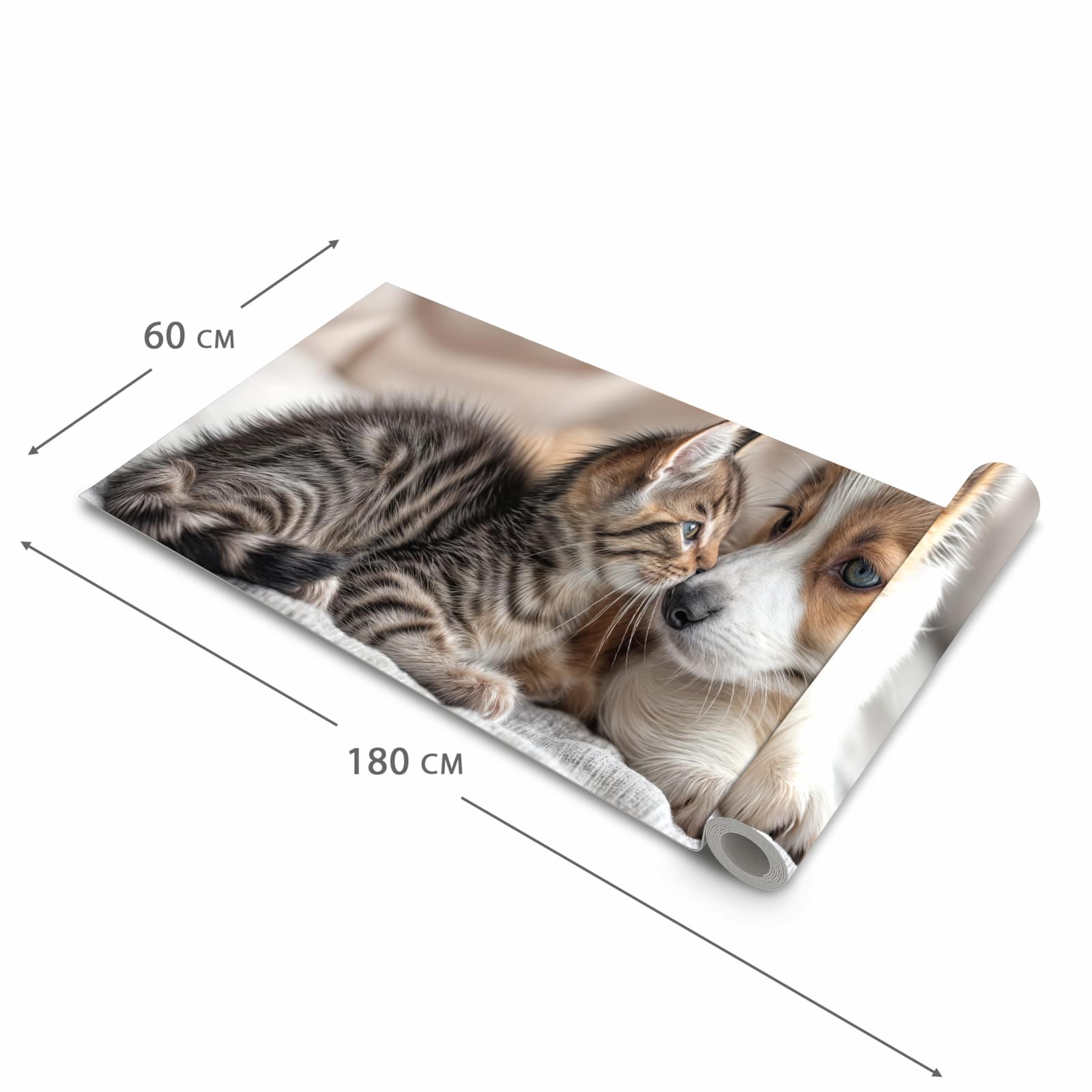 Küchenteppich mit Motiv Welpe und Kätzchen in der Grösse 60x90 cm für Ordnung & Übersicht