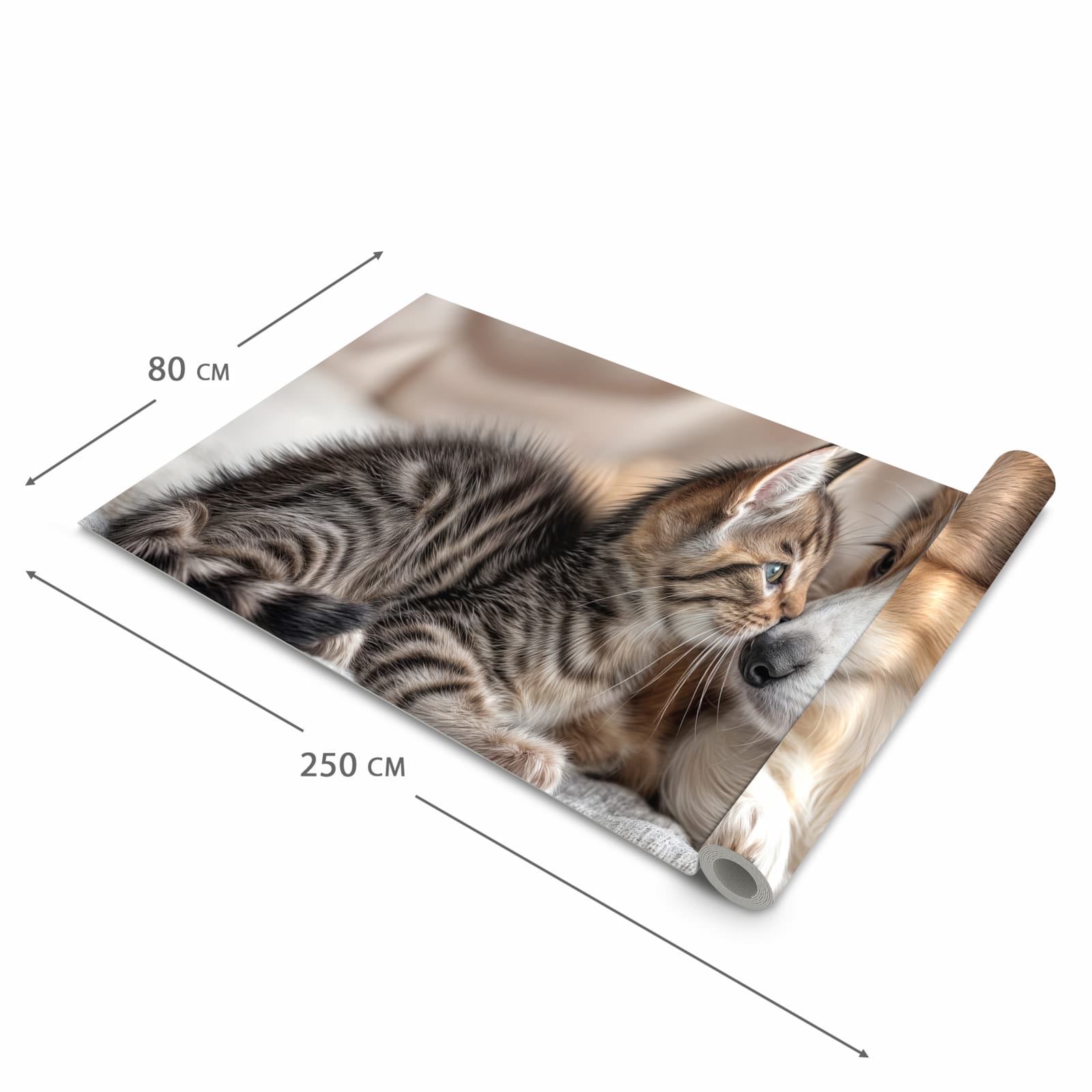 Geräuschdämpfender Läufer für die Küche mit Motiv Welpe und Kätzchen in der Größe 60x90 cm