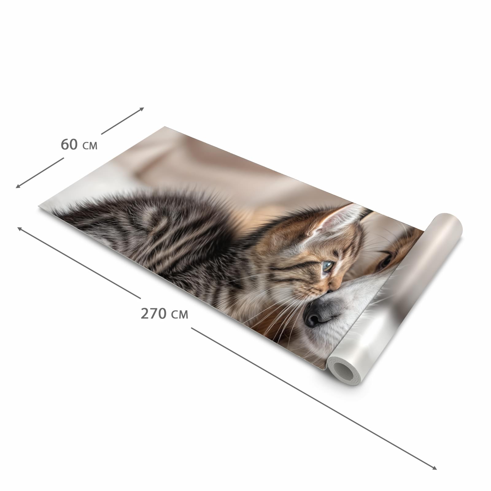 Farbbeständiger Teppich für die Küche mit Motiv Welpe und Kätzchen in der Grösse 60x90 cm