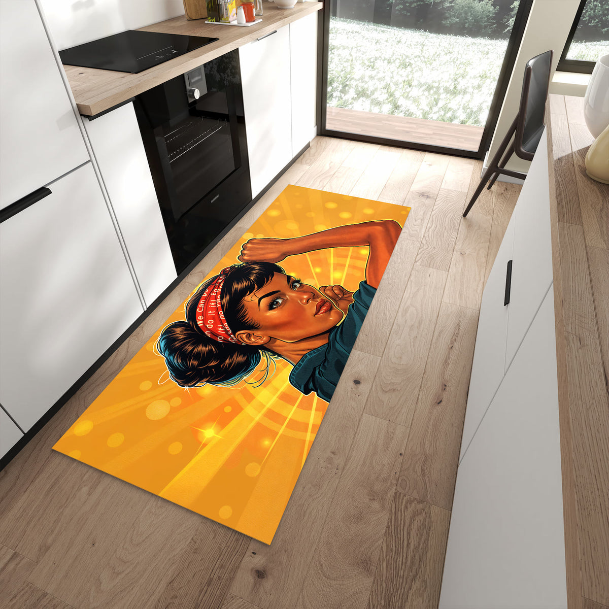 Abriebfester Küchenteppich mit Motiv Motivationsposter in moderner Küche