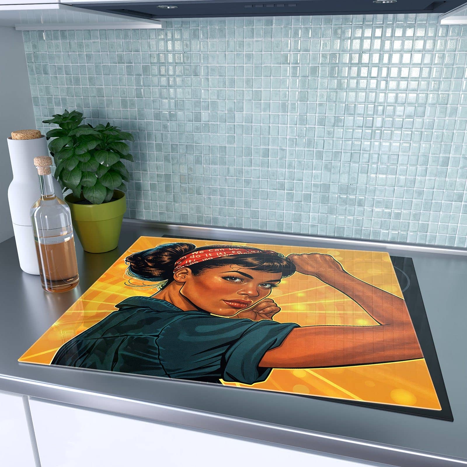 1-teilige Abdeckplatten für Ceranfeld mit Motivationsposter-Motiv auf dem Ceranfeld