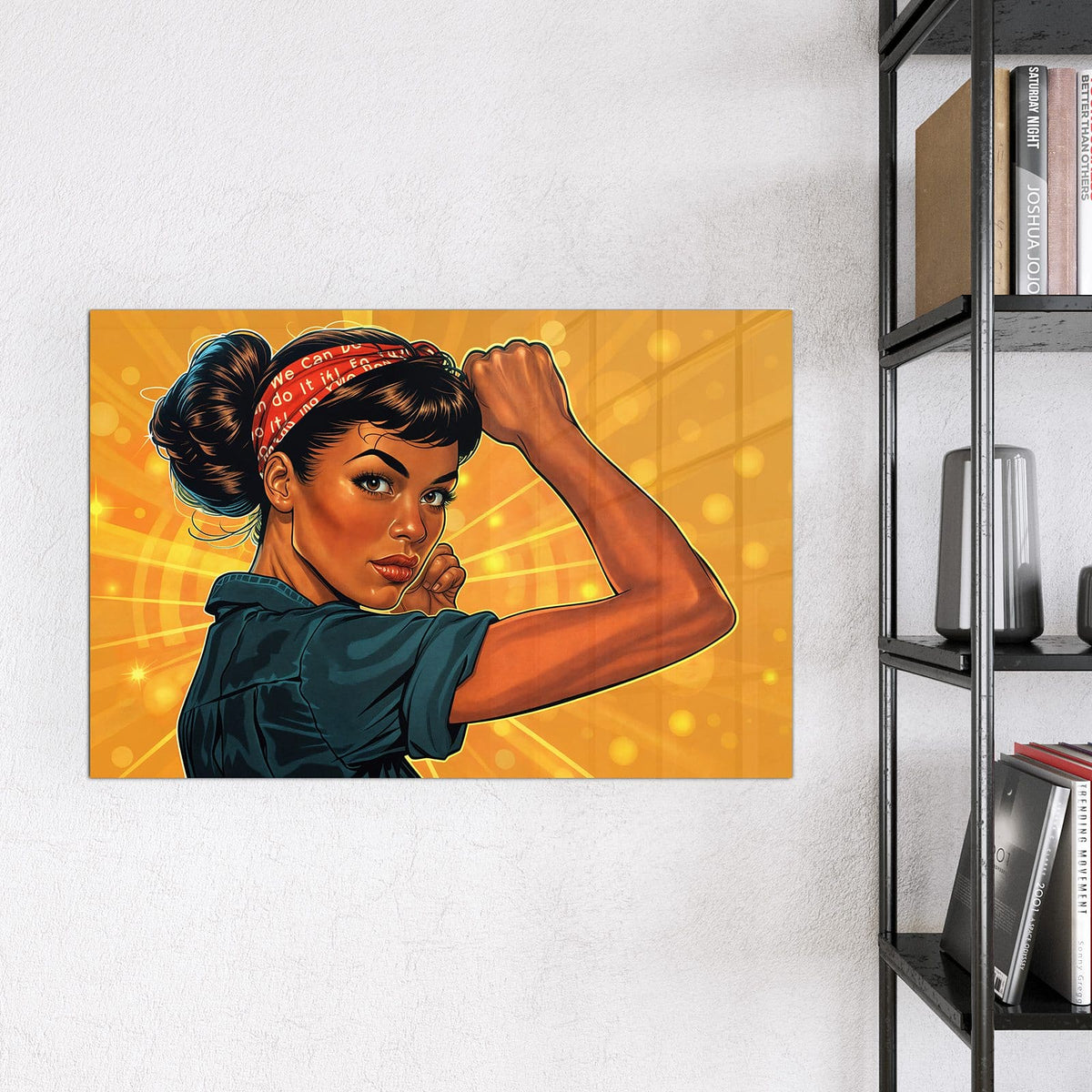Magnettafel - Starke Frau in Pop Art – Pop-Art-Frau spannt den Bizeps