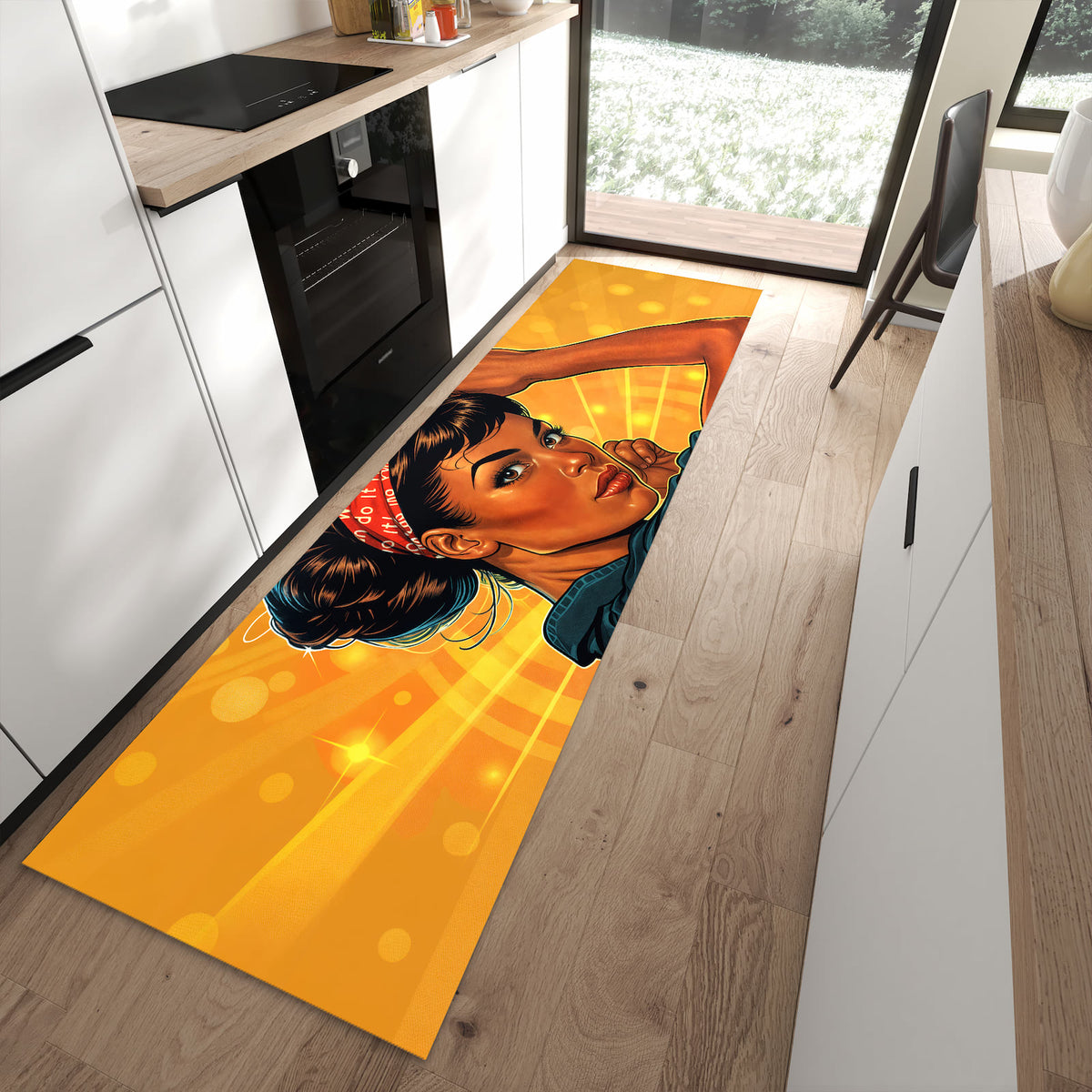 Küchenteppich mit Motiv Motivationsposter für Trittkomfort in moderner Küche, waschbar