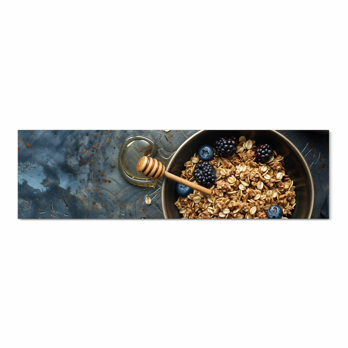 Waschbarer Küchenläufer mit Motiv Müsli mit Beeren in Frontansicht für einfache Reinigung
