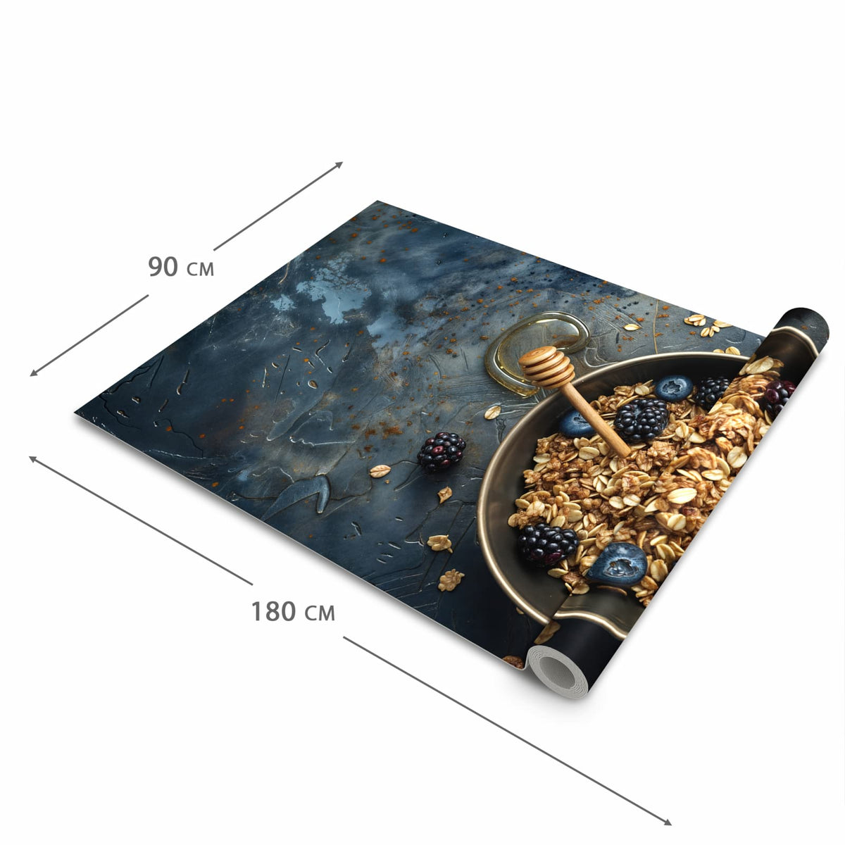 Waschbarer Küchenteppich mit Motiv Müsli mit Beeren in der Grösse 90x240 cm