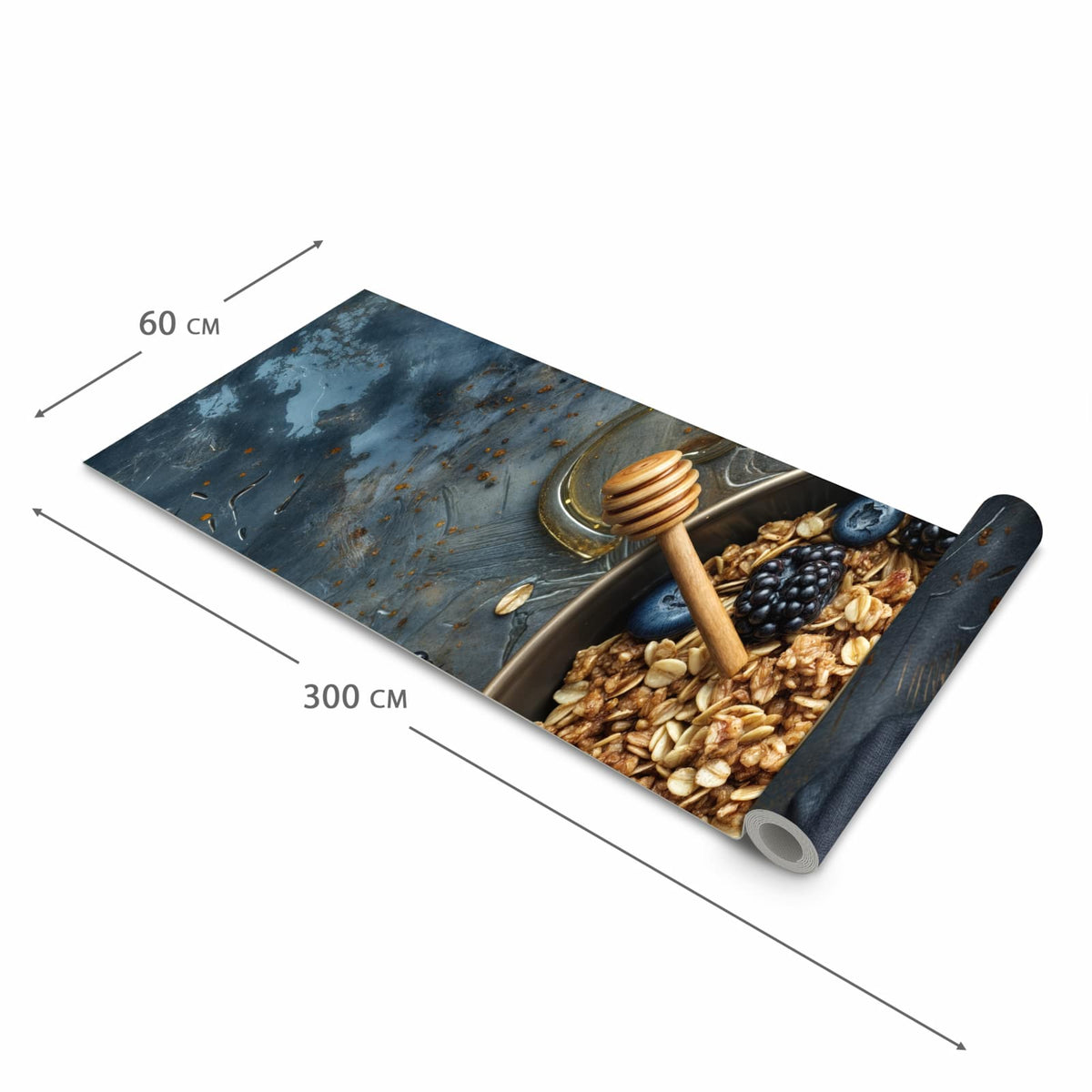 Komfortabler Teppich für Esszimmer mit Motiv Müsli mit Beeren in der Größe 90x240 cm