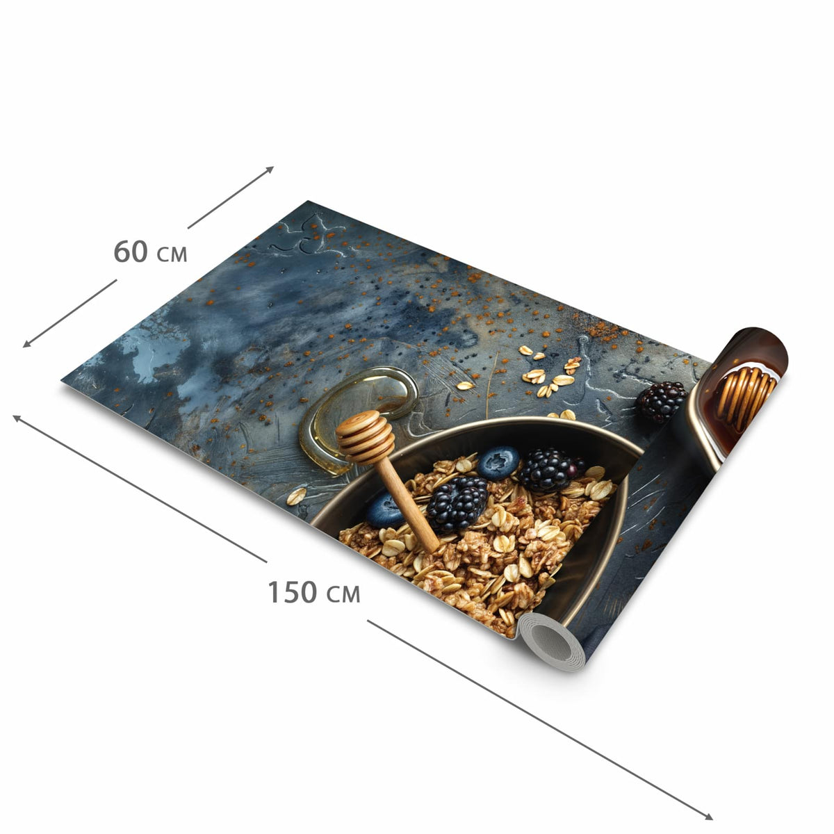 Geruchsneutraler rutschfester Läufer mit Motiv Müsli mit Beeren in der Grösse 90x240 cm
