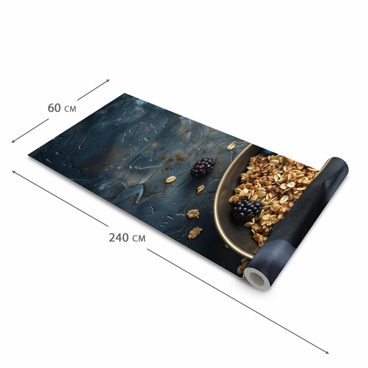 Flacher rutschfester Küchenteppich mit Motiv Müsli mit Beeren in der Grösse 90x240 cm