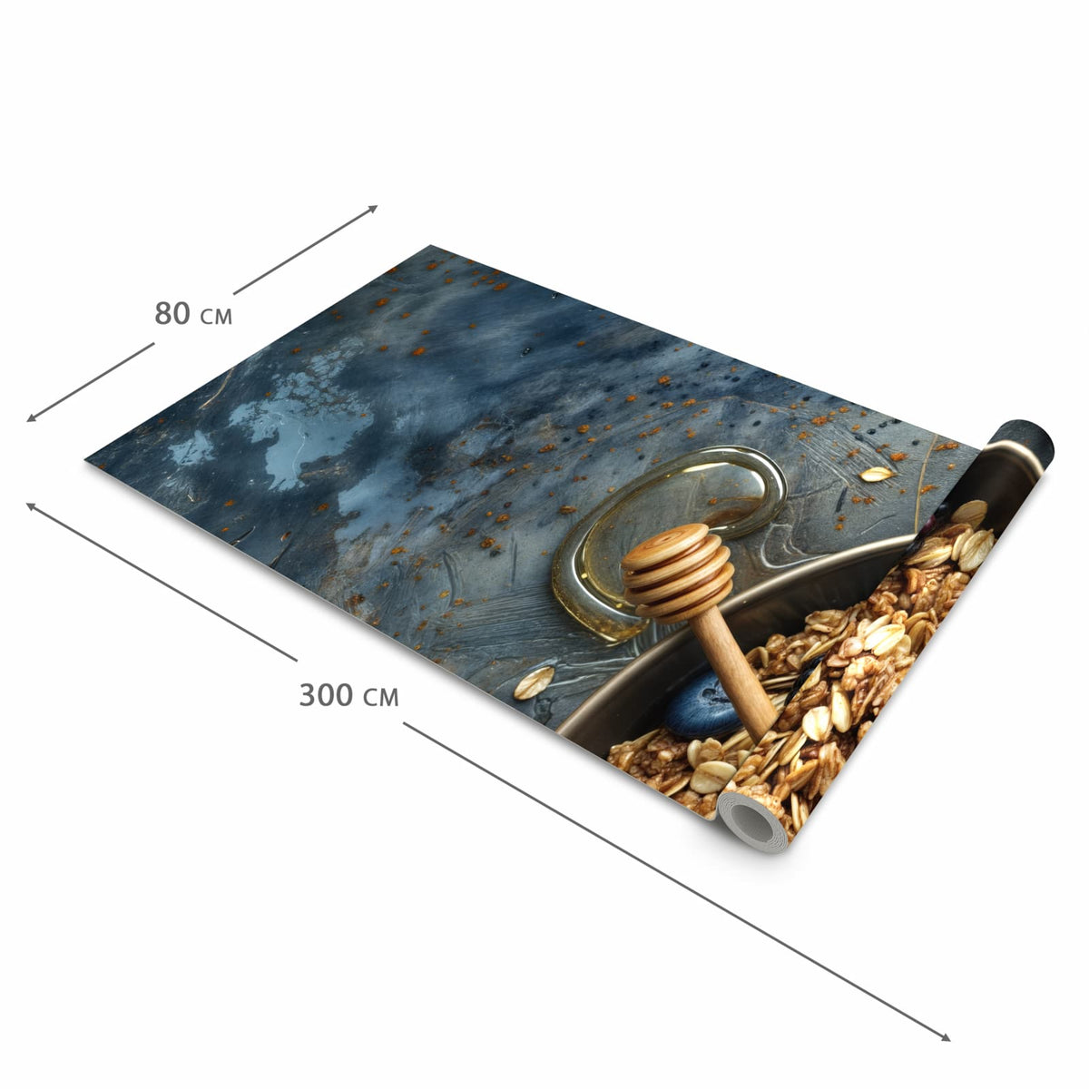 Strapazierfähiger Küchenteppich mit Motiv Müsli mit Beeren in der Grösse 90x240 cm
