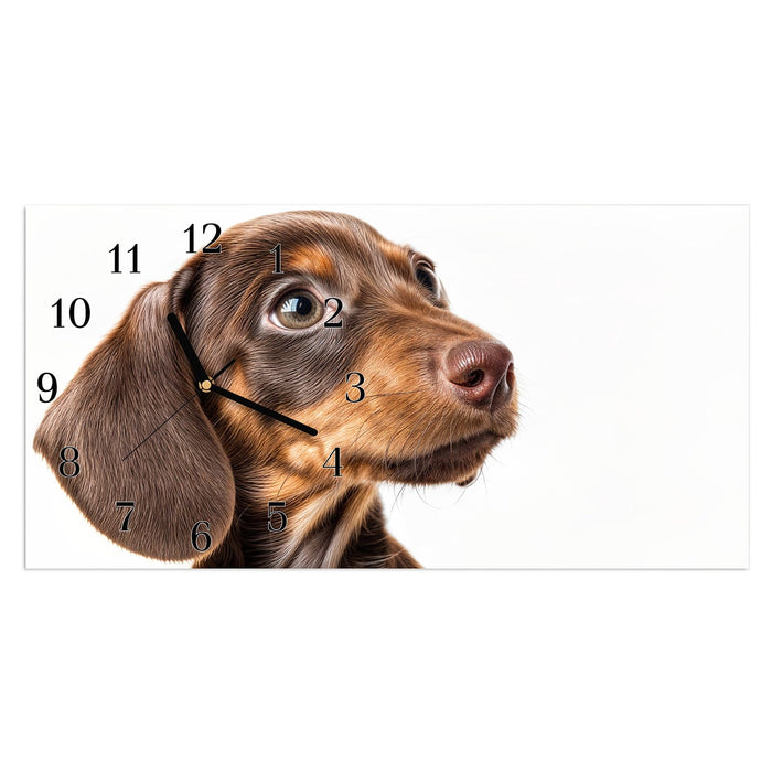 Wanduhr Niedlicher Hund aus Glas – Querformat 60 × 30 cm mit Ziffernblatt Klassisch