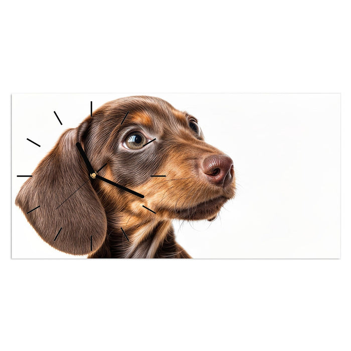 Wanduhr Niedlicher Hund aus Glas – Querformat 60 × 30 cm mit Ziffernblatt Linie