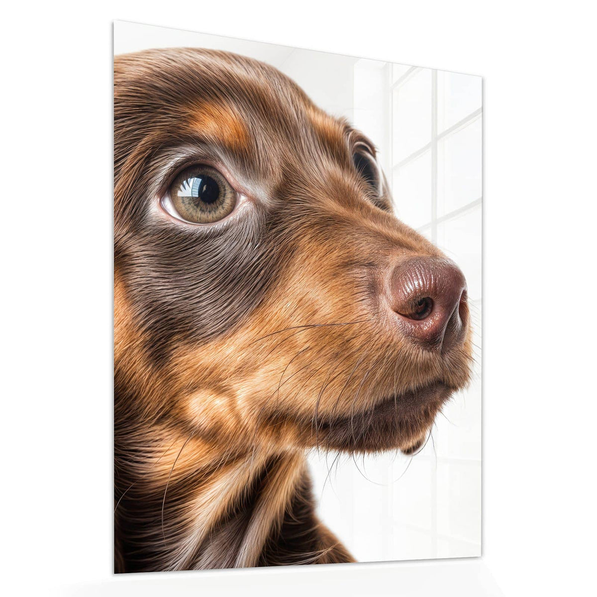 Echtglas, 4 mm – kein Acryl, keine Folie – Wandbild - Dackelwelpe - Hochformat