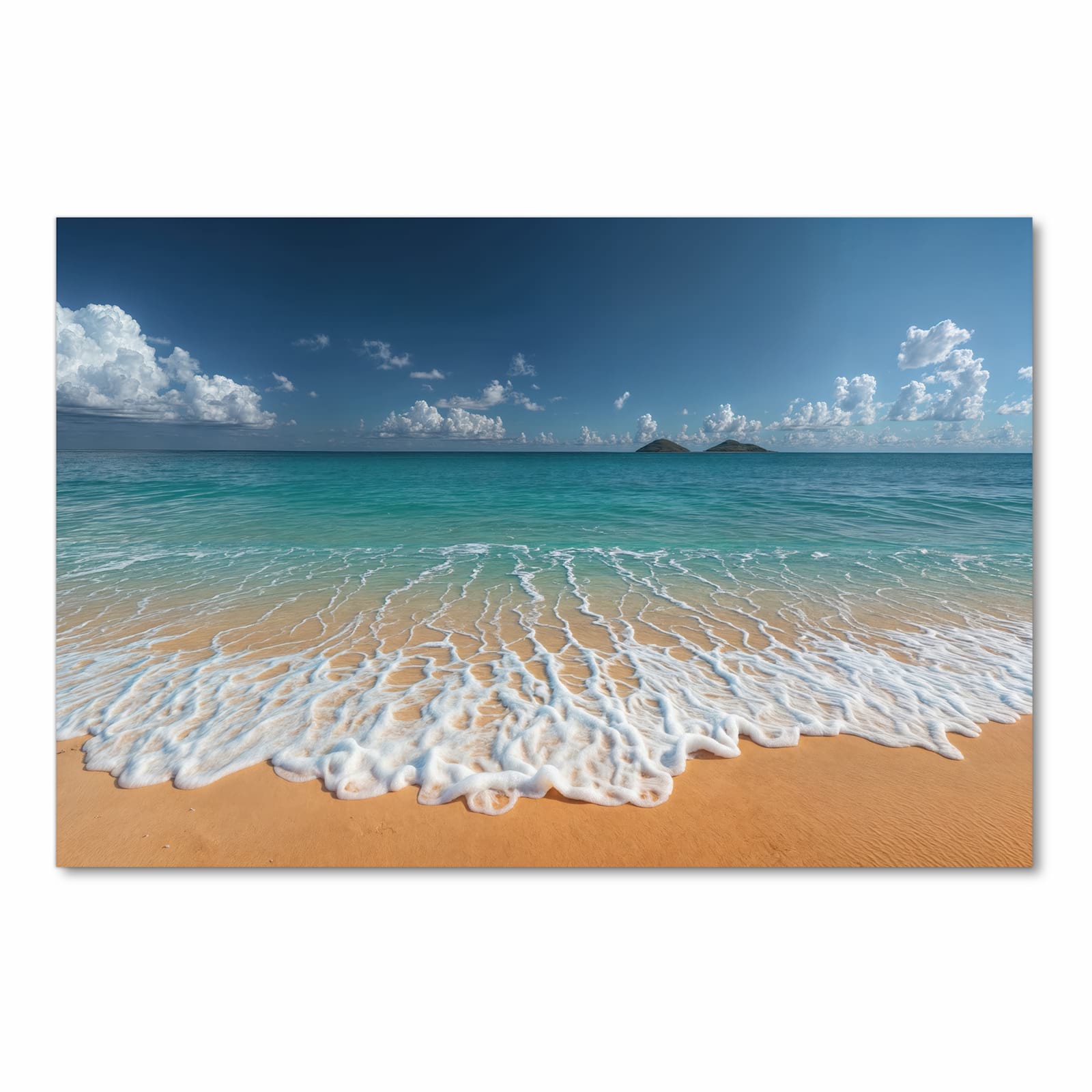 Waschbarer rutschfester Küchenläufer mit Motiv Wellen am Sandstrand in Frontansicht