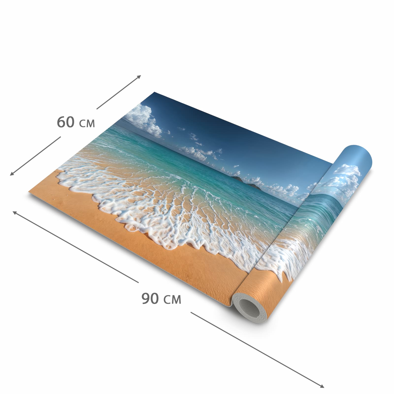 Küchenteppich mit Motiv Wellen am Sandstrand in der Grösse 90x180 cm für angenehme Haptik