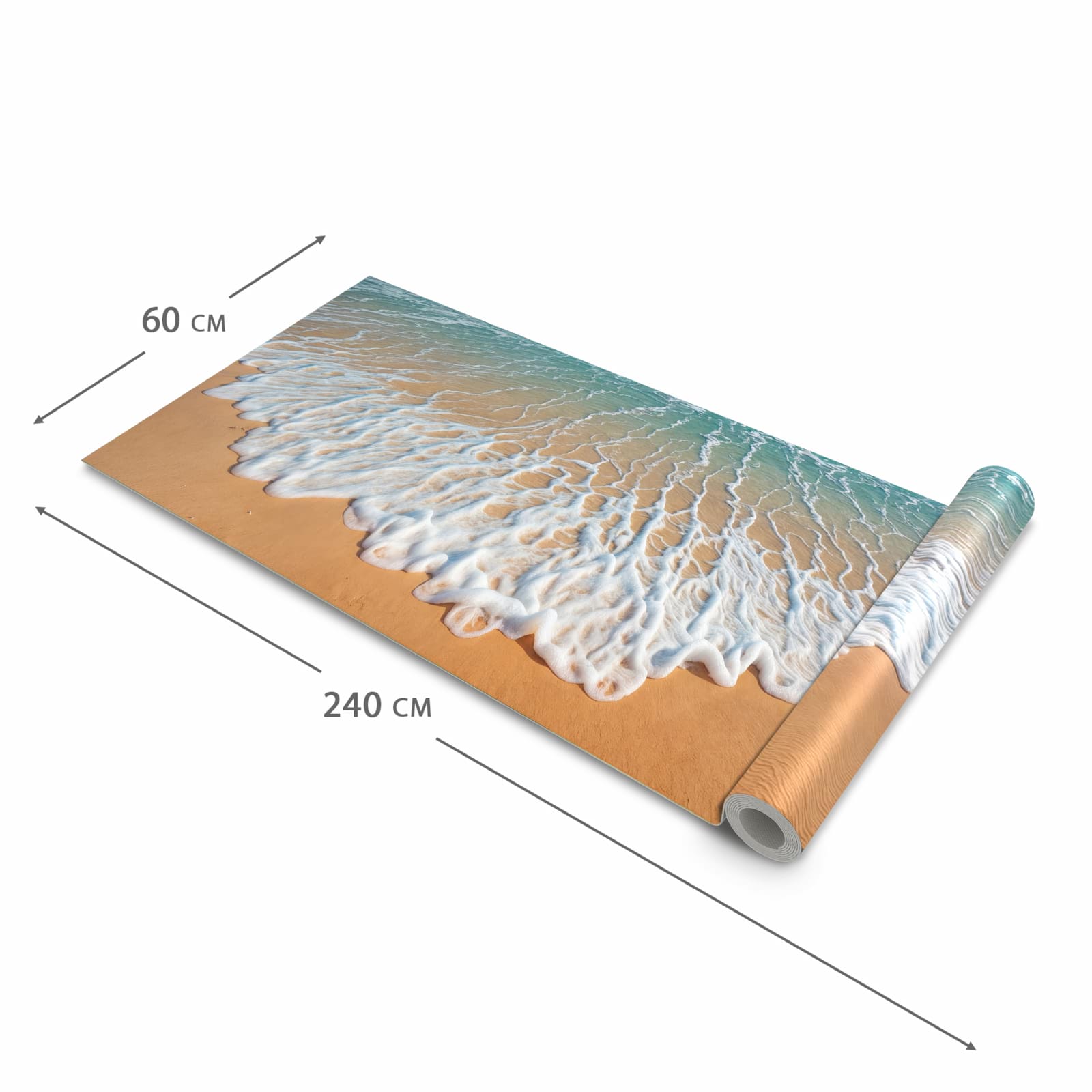 Komfortabler moderner Küchenläufer mit Motiv Wellen am Sandstrand in der Grösse 90x180 cm