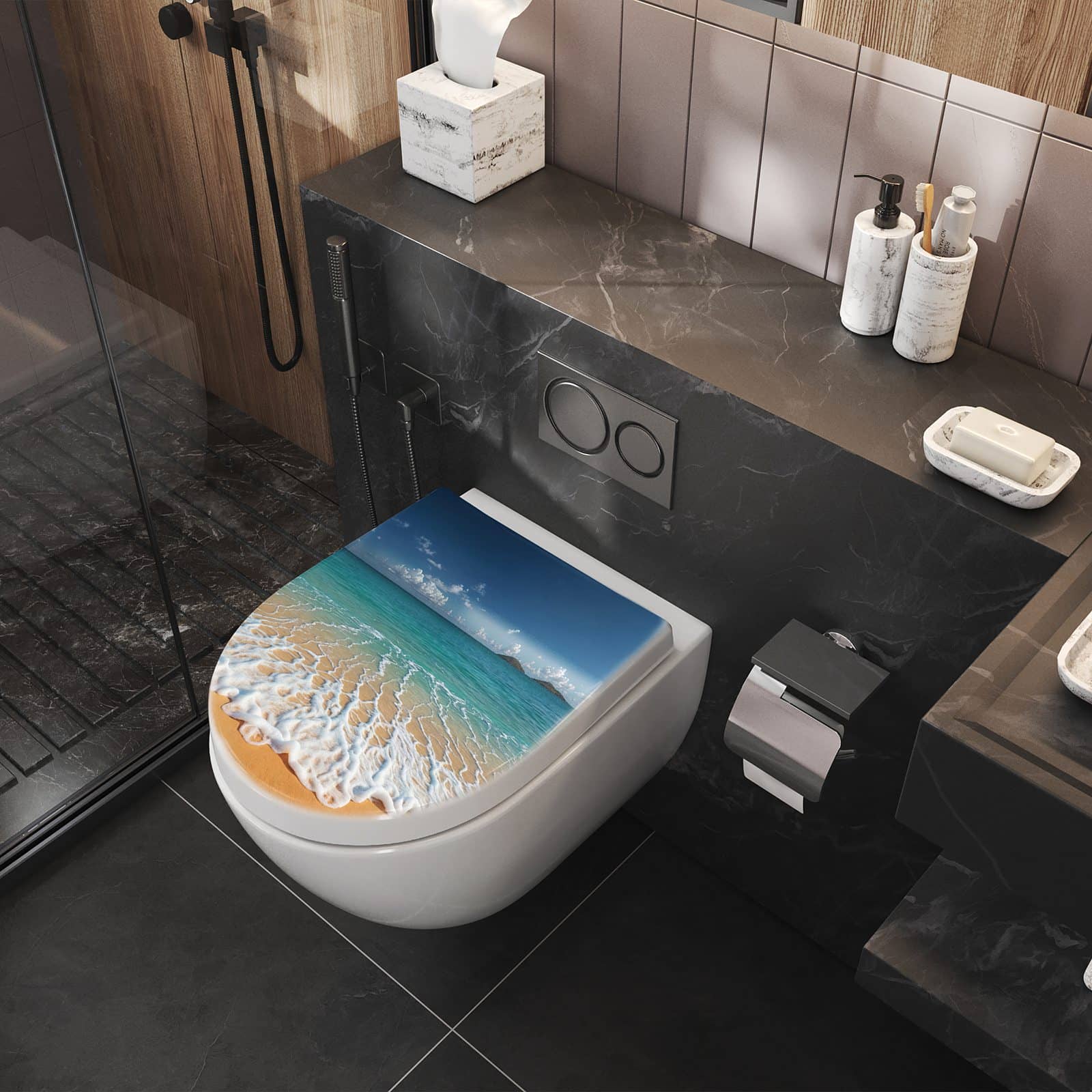 WC-Sitz mit Absenkautomatik Wellen am Sandstrand