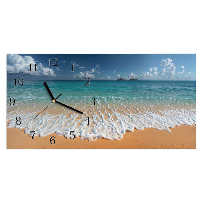 Wanduhr Wellen am Sandstrand aus Glas – Querformat 60 × 30 cm mit Ziffernblatt Klassisch
