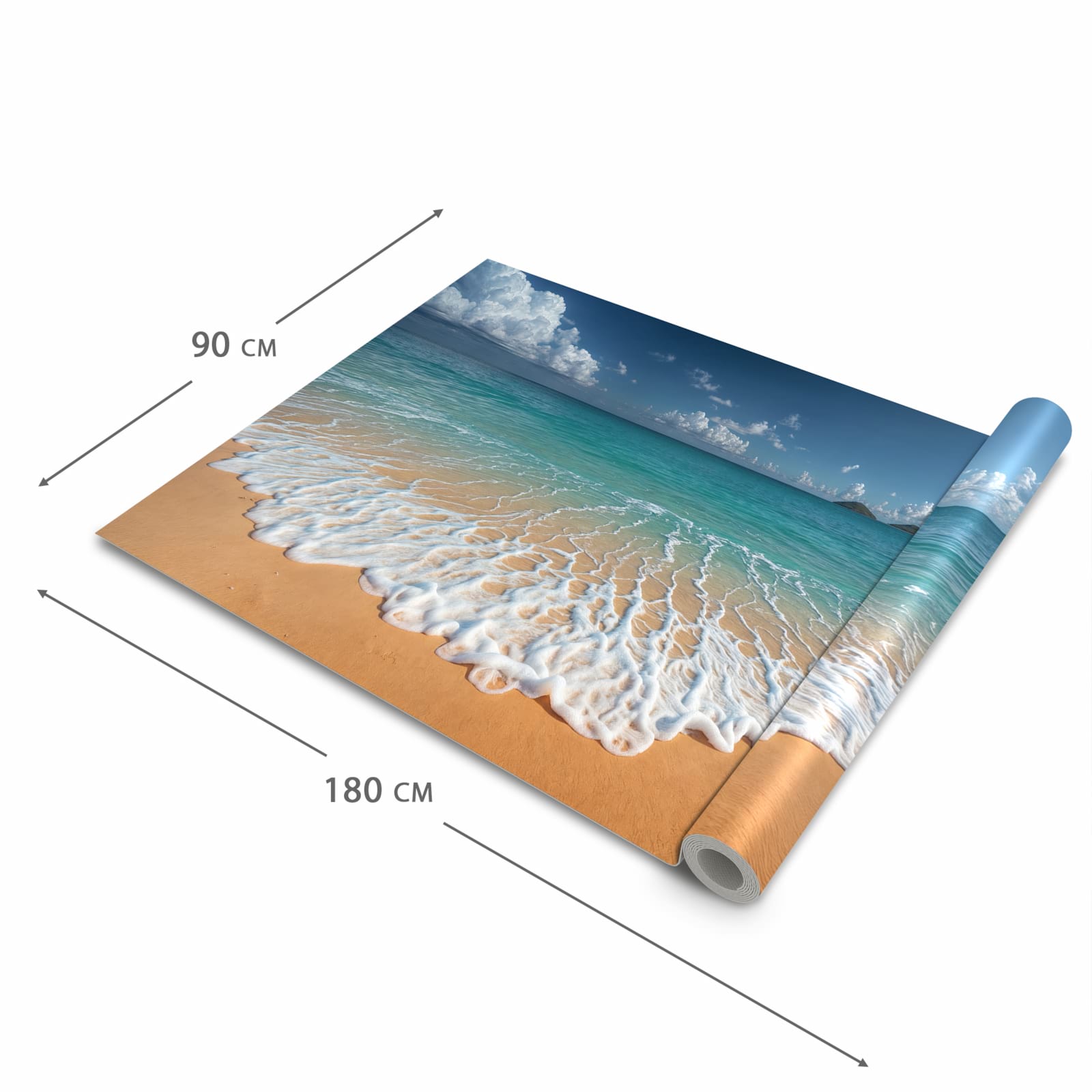 Rutschfester Küchenteppich mit Motiv Wellen am Sandstrand in der Grösse 90x180 cm